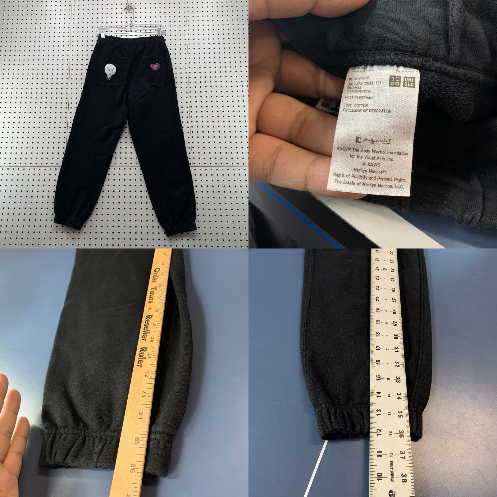 Uniqlo VINTAGE UNIQLO Kaws Warhol Sweatpants Mens Small Black Relaxed Fit Fleece 28x26 Size US 28 / EU 44 - 8 Thumbnail