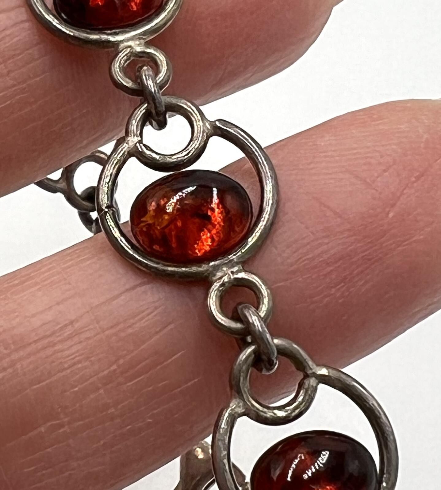 Other Sterling Sterling Silver Open Link Bracelet w/Amber Cabuchon Size ONE SIZE - 3 Thumbnail