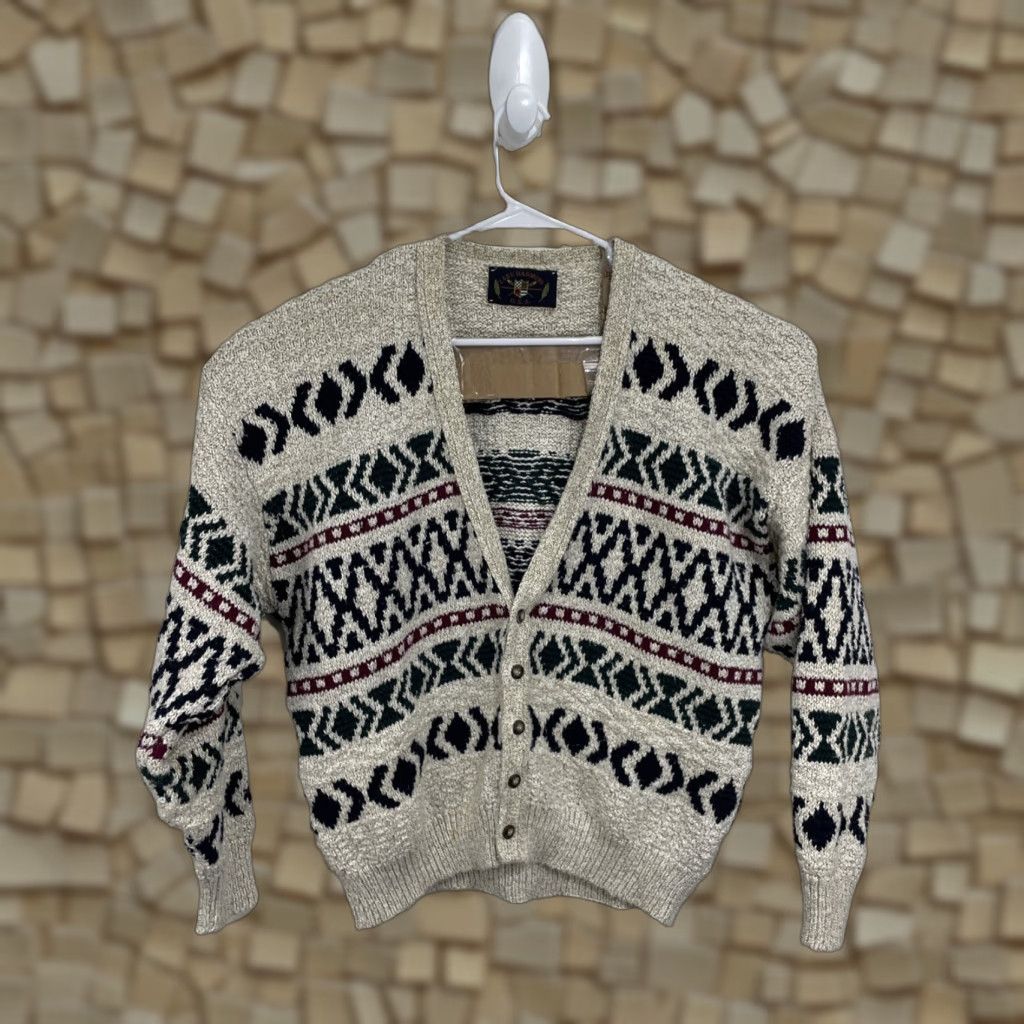 Harmony VINTAGE Lake Harmony Cardigan Sweater Men XL Knit Open Geometric USA 80s-90s Size US XL / EU 56 / 4 - 1 Thumbnail
