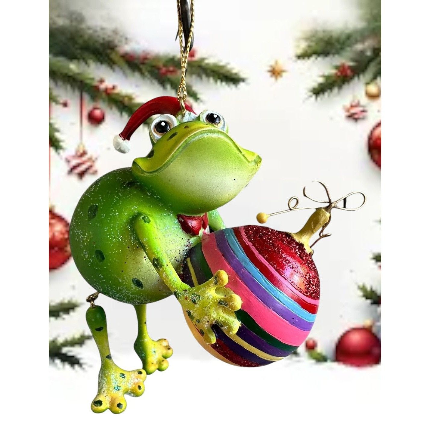 Vintage Vintage Frog Ornament Christmas Dangling Legs Holding Orname Size ONE SIZE - 1 Thumbnail