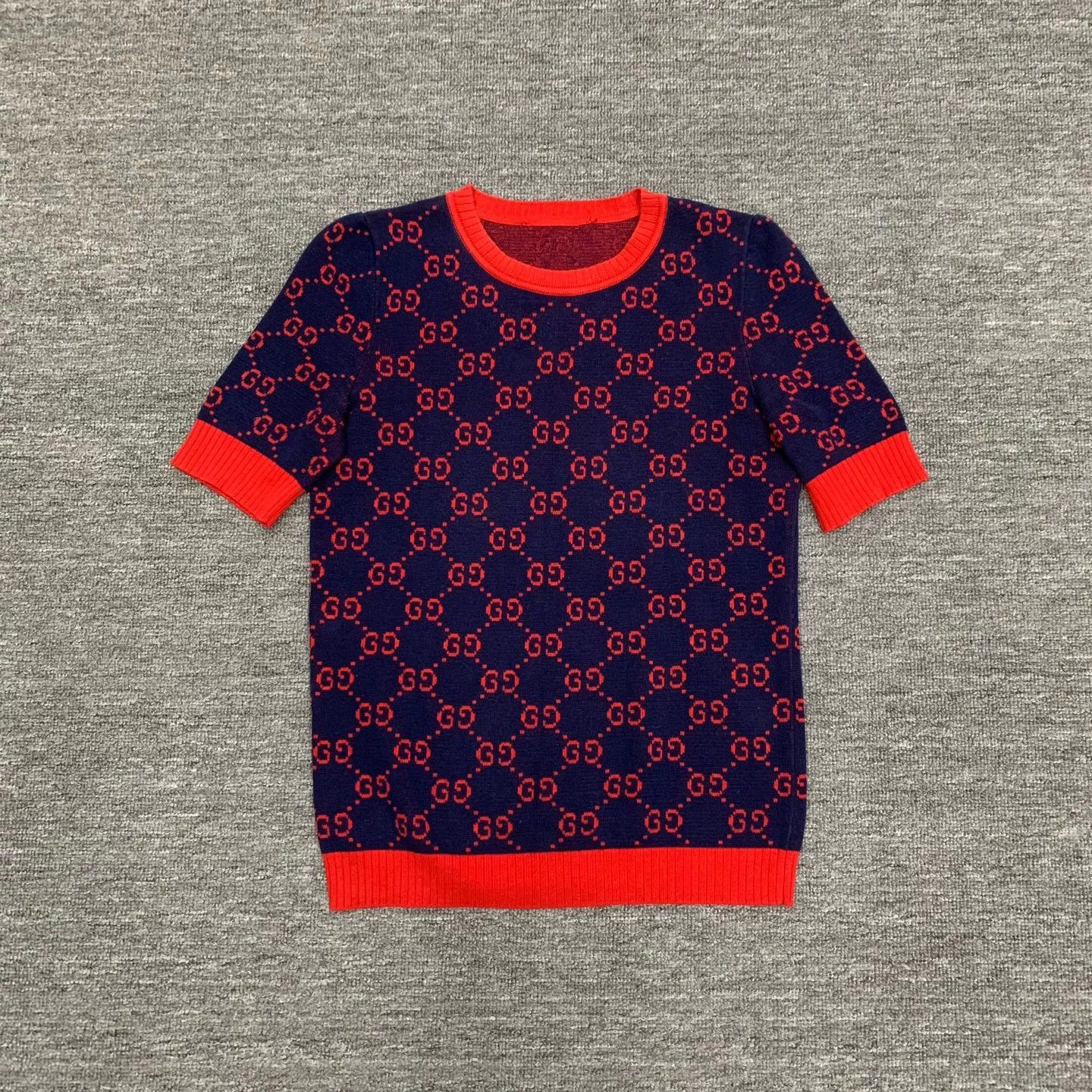 Gucci Gucci Red Blue GG Print knit tee S 95 New Size S / US 4 / IT 40 - 1 Thumbnail
