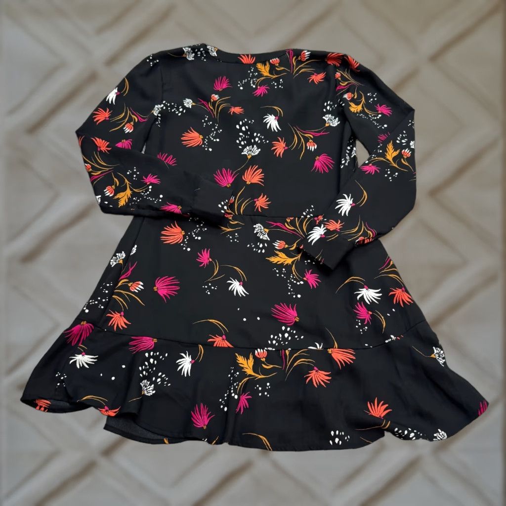 AQUA Aqua Long Sleeve Floral Ruffle Mini Dress Womens XS Black Button Up V-Neck Casual Size XS / US 0-2 / IT 36-38 - 1 Thumbnail