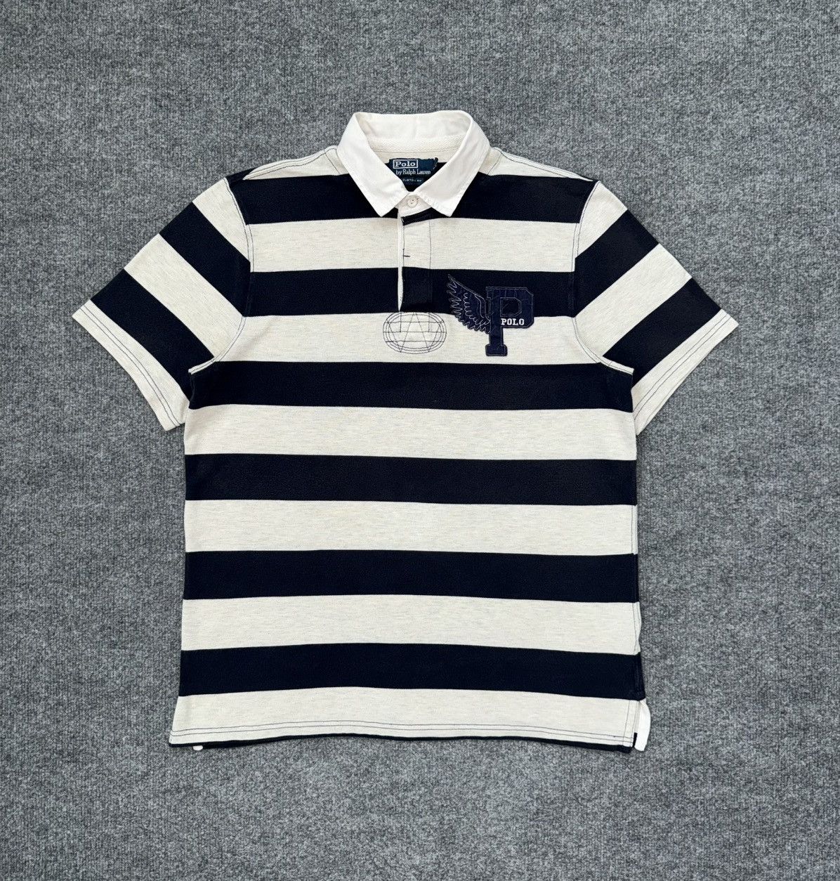 Polo Ralph Lauren Vintage Polo Ralph Lauren P Patch Stripe Pique Polo Shirt Size US L / EU 52-54 / 3 - 1 Thumbnail