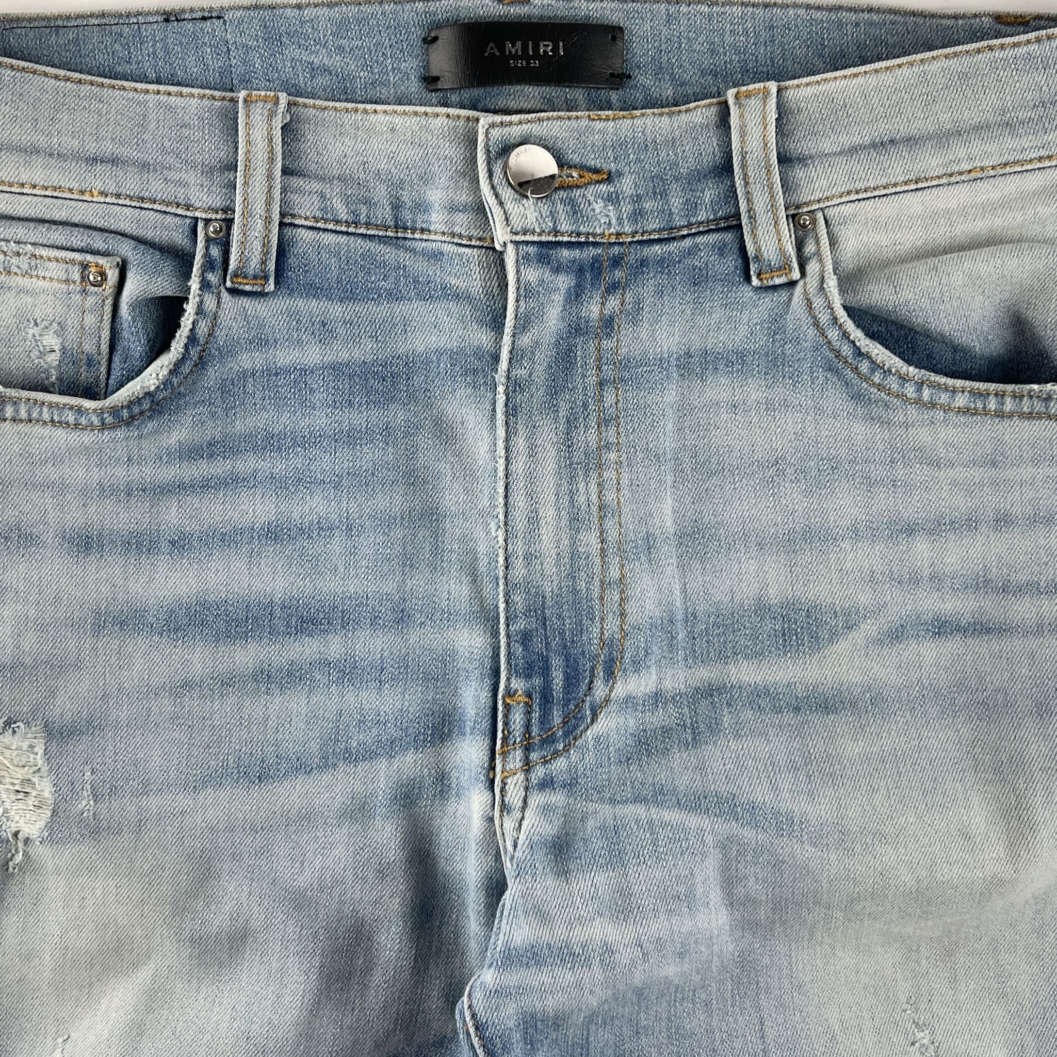 Amiri Amiri Blue Distressed Side Stripe Jeans Size US 33 - 3 Thumbnail