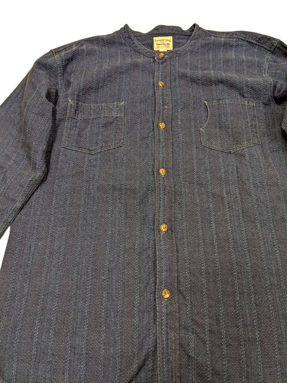 Pherrow's Pherrow’s Sashiko Pure Blue Indigo Collar Band Shirt Size US M / EU 48-50 / 2 - 3 Thumbnail