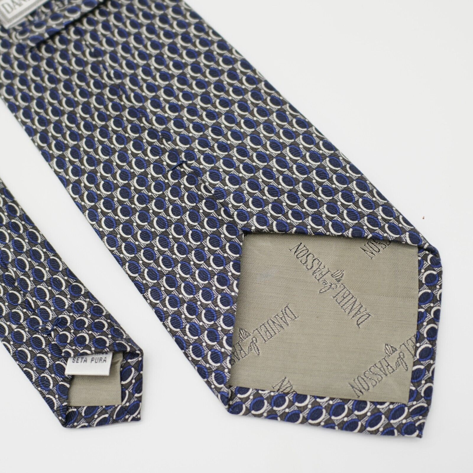 Designer Daniel De Fasson Blue Green White Geometric Print Wide Silk Size ONE SIZE - 7 Thumbnail
