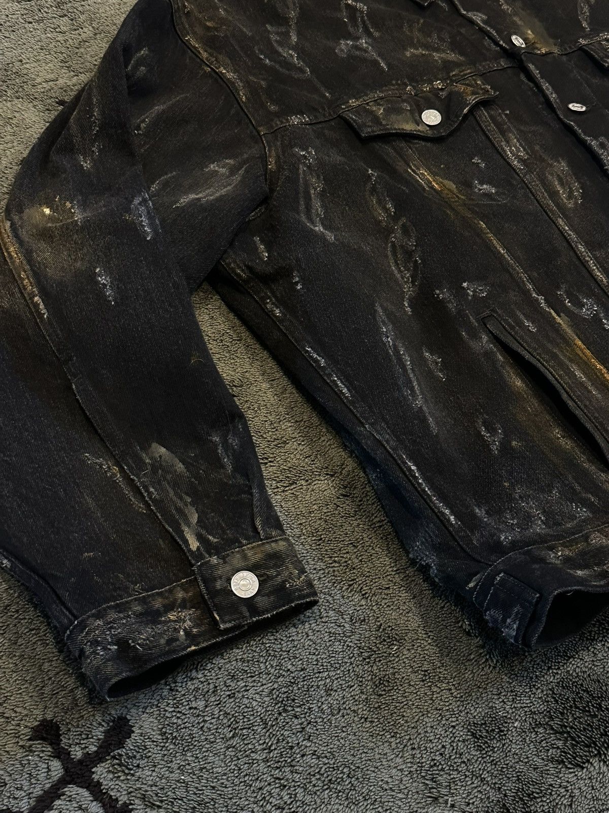 Balenciaga Balenciaga “Mud Show” Thrashed Oversized Black Denim jacket Size US XL / EU 56 / 4 - 4 Thumbnail
