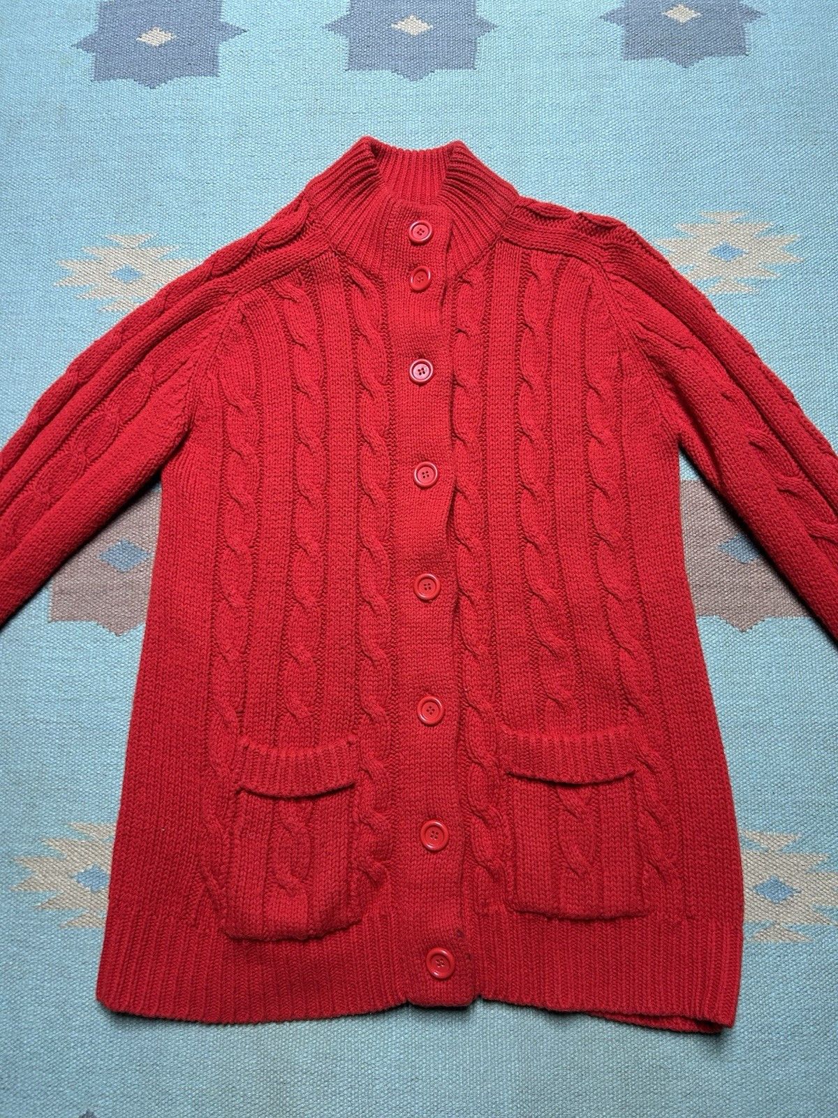 Vintage 70s button front sweater acrylic Sears cable knit women’s L Size L / US 10 / IT 46 - 2 Thumbnail