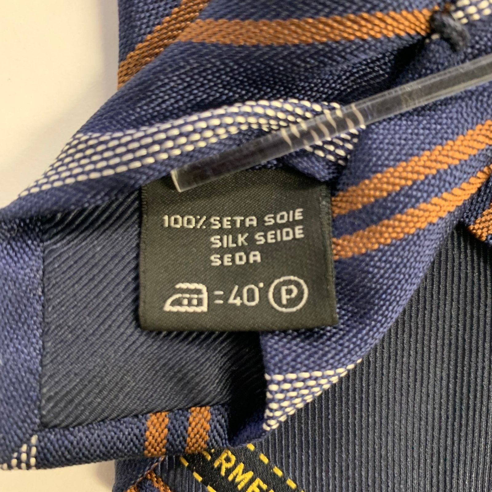 Ermenegildo Zegna ERMENEGILDO ZEGNA Navy Brown Grey Diagonal Stripe Silk Tie Size ONE SIZE - 3 Thumbnail