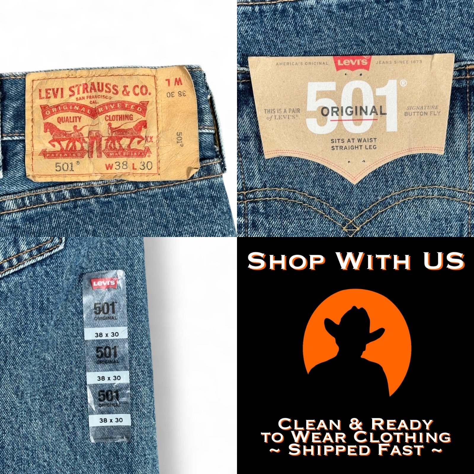 Levi's Levi's 501 Jeans Mens 38x31 Blue Medium Wash Original Fit Straight Leg Button Fly Size US 38 / EU 54 - 8 Thumbnail