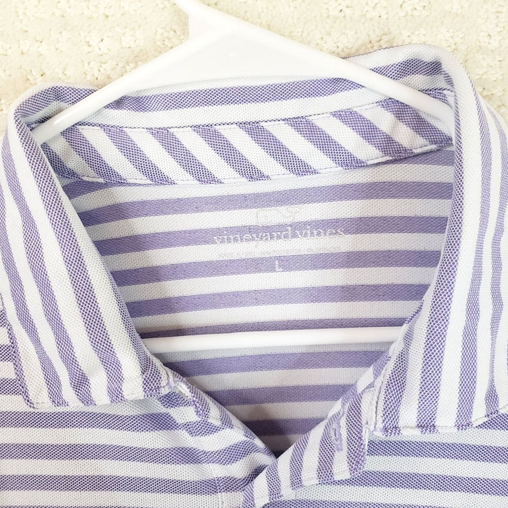 Vineyard Vines Vineyard Vines Polo Shirt Mens L White Lavender Striped Performance Polo Stretch Tech Golf Tennis Running & Walking Apparel Mens Size US L / EU 52-54 / 3 - 5 Thumbnail
