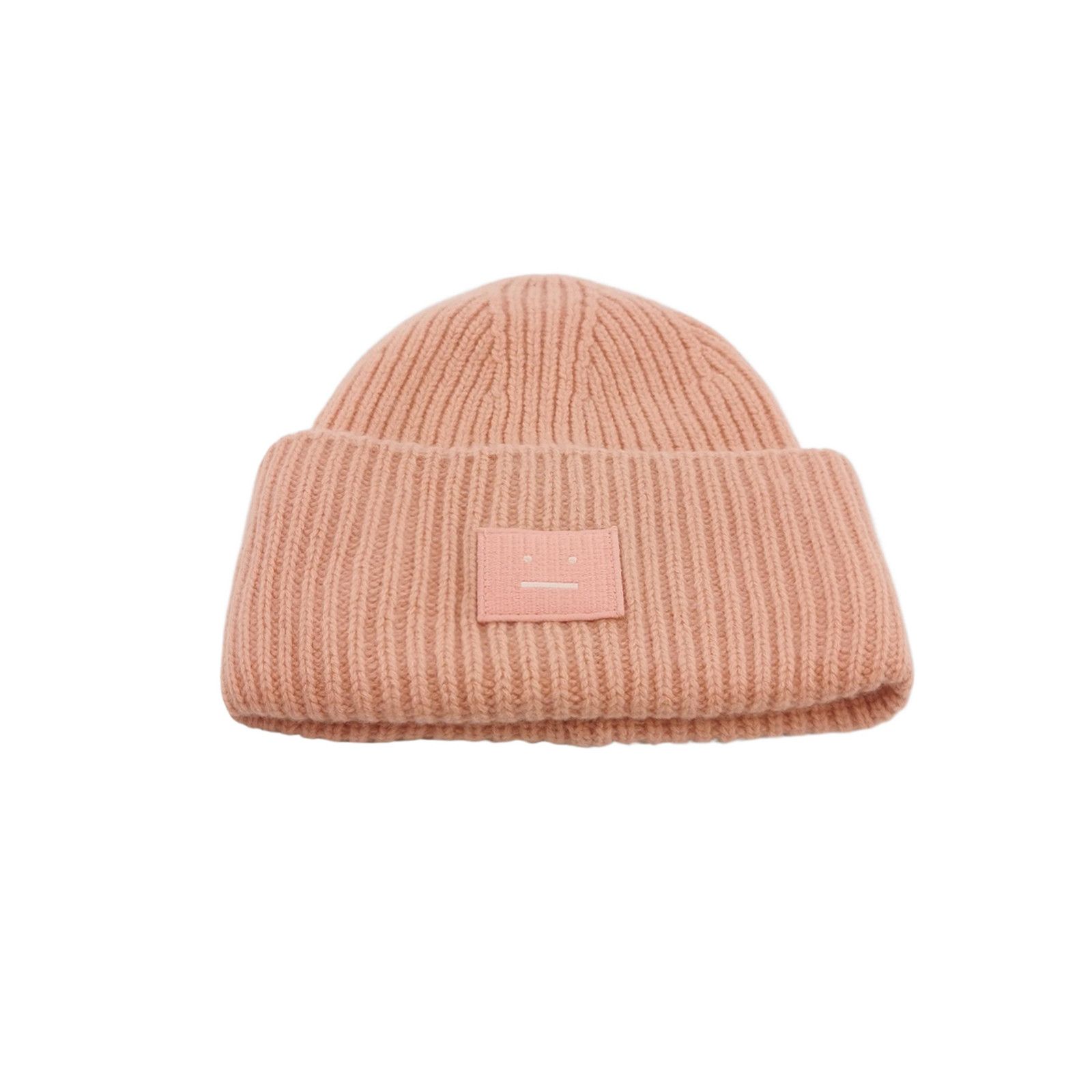 Acne Studios Face Logo Pansy Wool Peach Pink Knit Beanie ACNE STUDIOS - SMALL FACE LOGO BEANIE FADED PINK MELANGE  main image 4