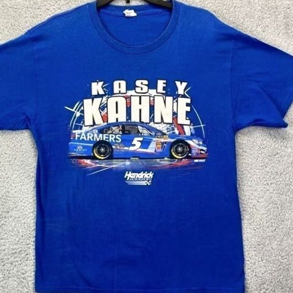 NASCAR Alstyle T-Shirt Mens L Blue Graphic Tee Kasey Kahne Racing Nascar Casual Race Car Farmers Logo Crew Neck Short Sleeve Cotton Microfiber Sportsman Mens Size US L / EU 52-54 / 3 - 2 Thumbnail