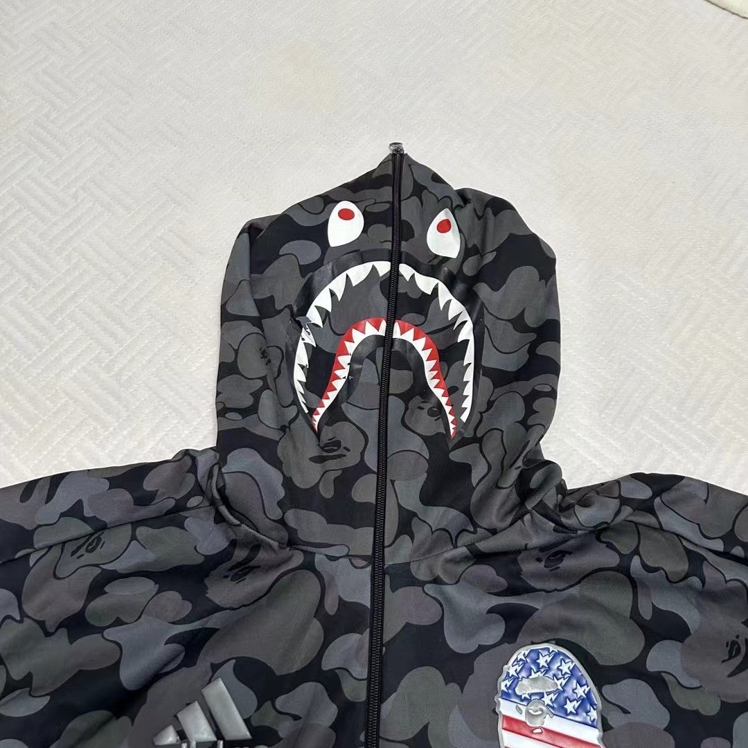 Adidas × Bape BAPE ADIDAS CAMO SHARK FULL ZIP HOODIE | Grailed