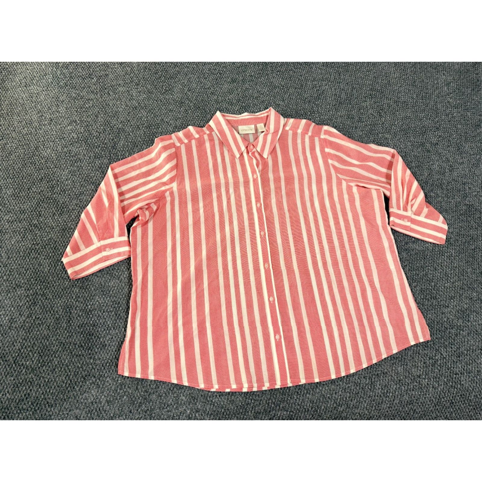Vintage Chicos Blouse Shirt Womens 3 Red White Striped Long Sleeve Button Up Casual Silk Cotton Regular Size XS / US 0-2 / IT 36-38 - 2 Thumbnail