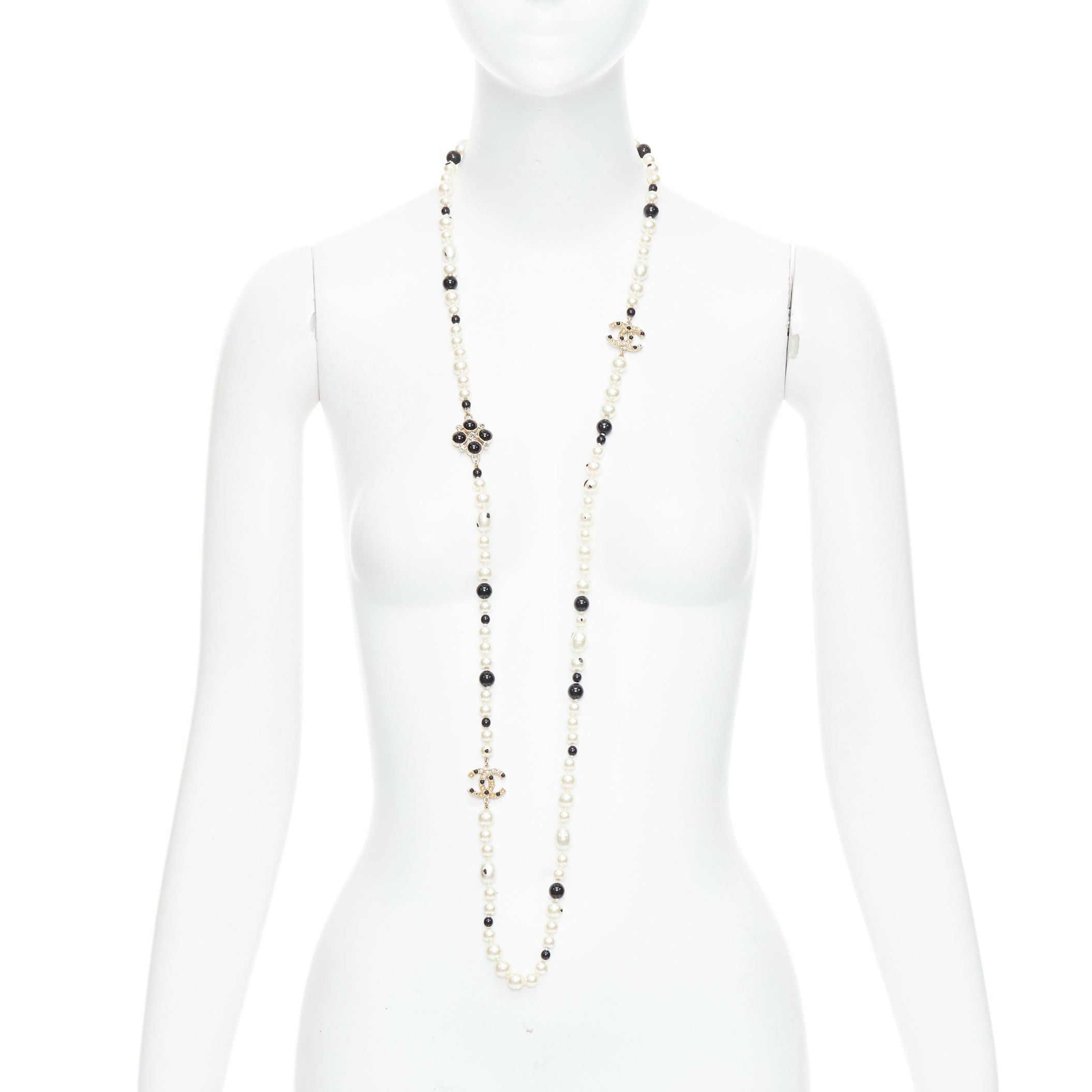 Chanel CHANEL 08P black Camelia enamel station faux pearl CC long necklace Size ONE SIZE - 1 Thumbnail