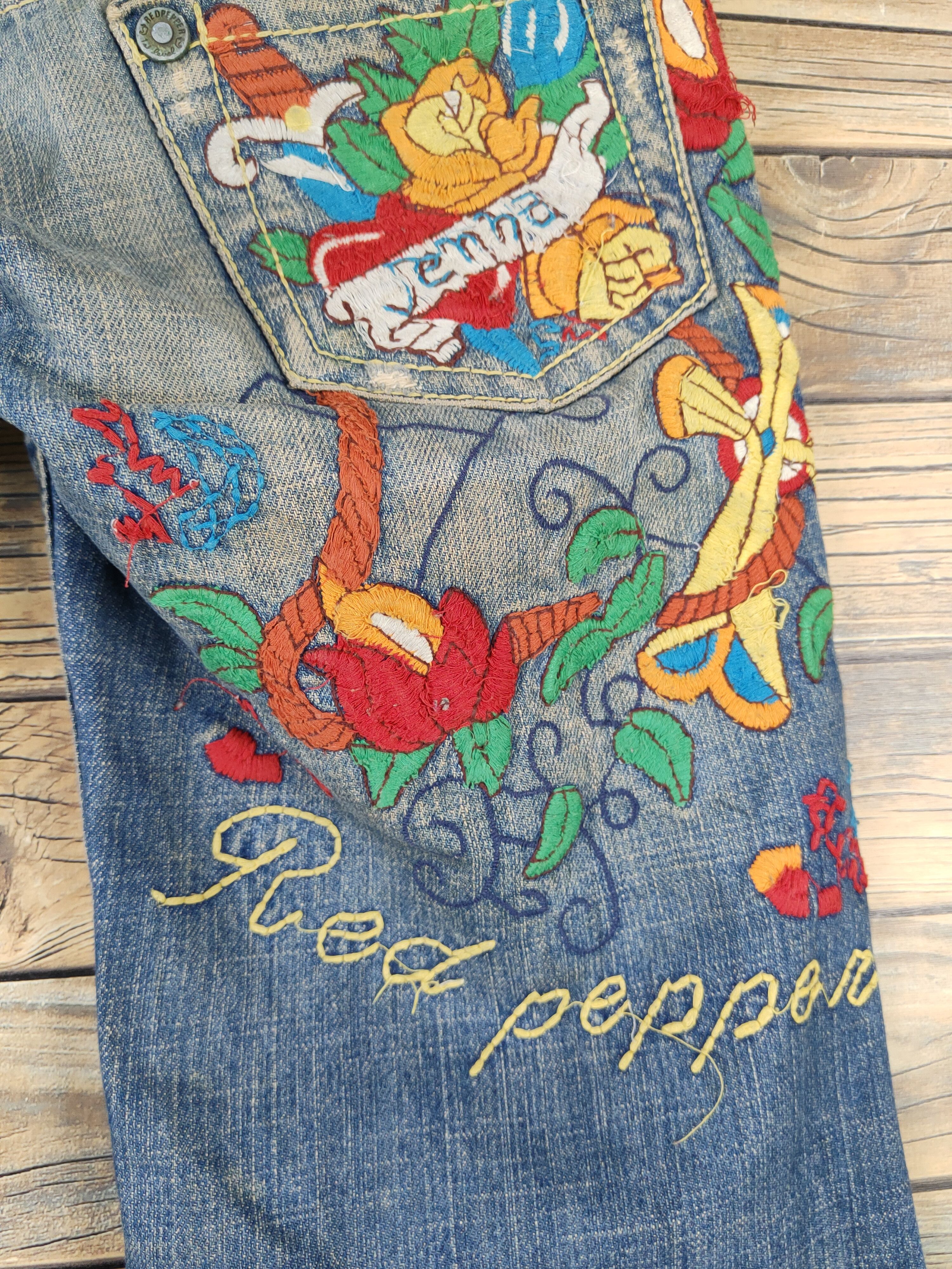 Japanese Brand Red Pepper Dark Blue Distressed Ripped Jeans #W1489 Size 26" / US 2 / IT 38 - 5 Thumbnail