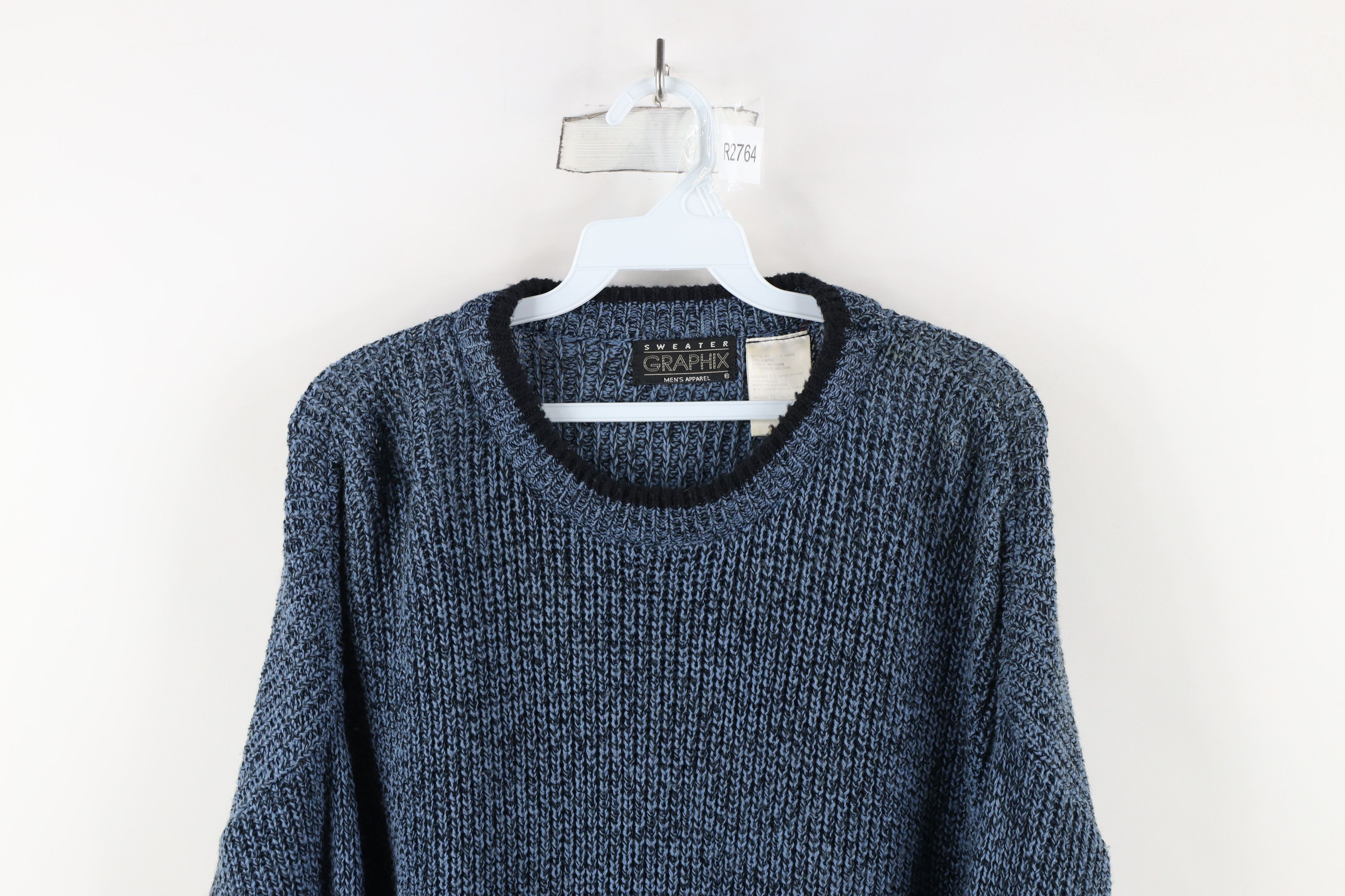 Vintage Vintage 90s Streetwear Blank Chunky Ribbed Knit Sweater Blue Size US XL / EU 56 / 4 - 2 Thumbnail