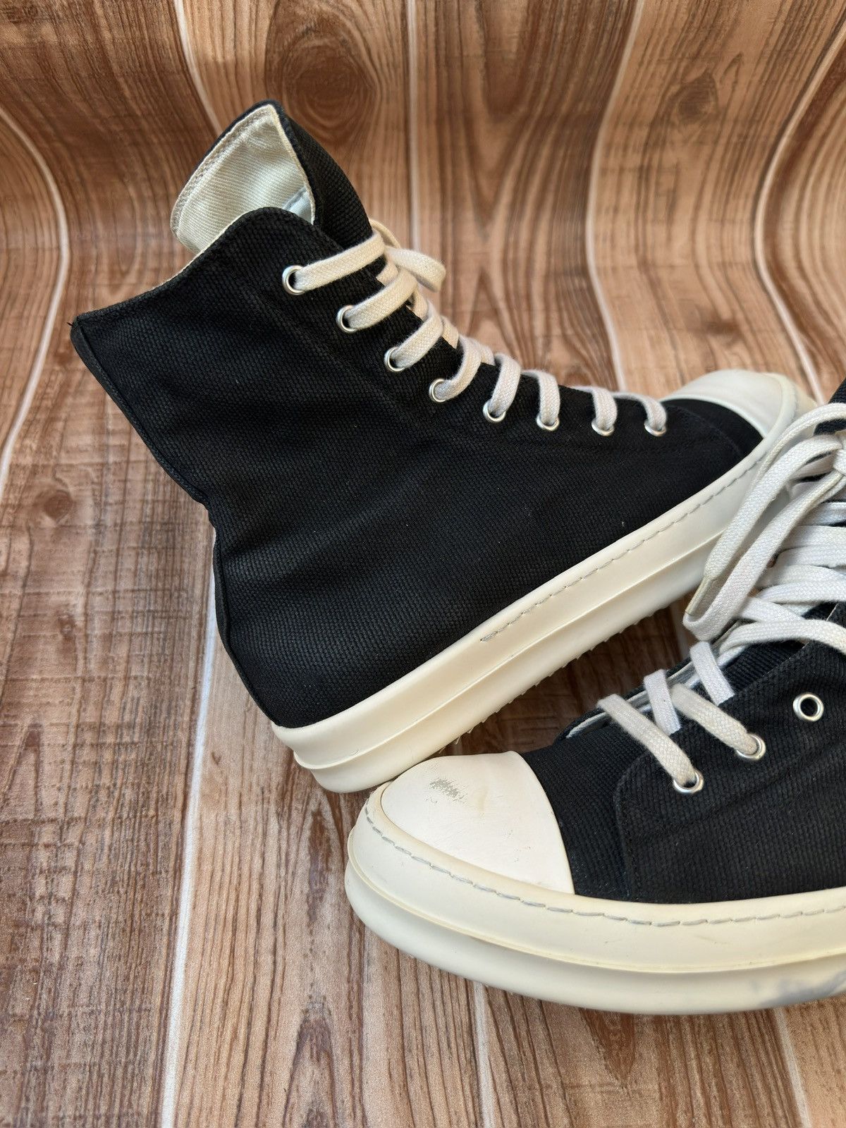 Rick Owens Rick Owens DRKSHDW Canvas Ramones Embroidered Logo Hightops Size US 7.5 / EU 40-41 - 8 Thumbnail