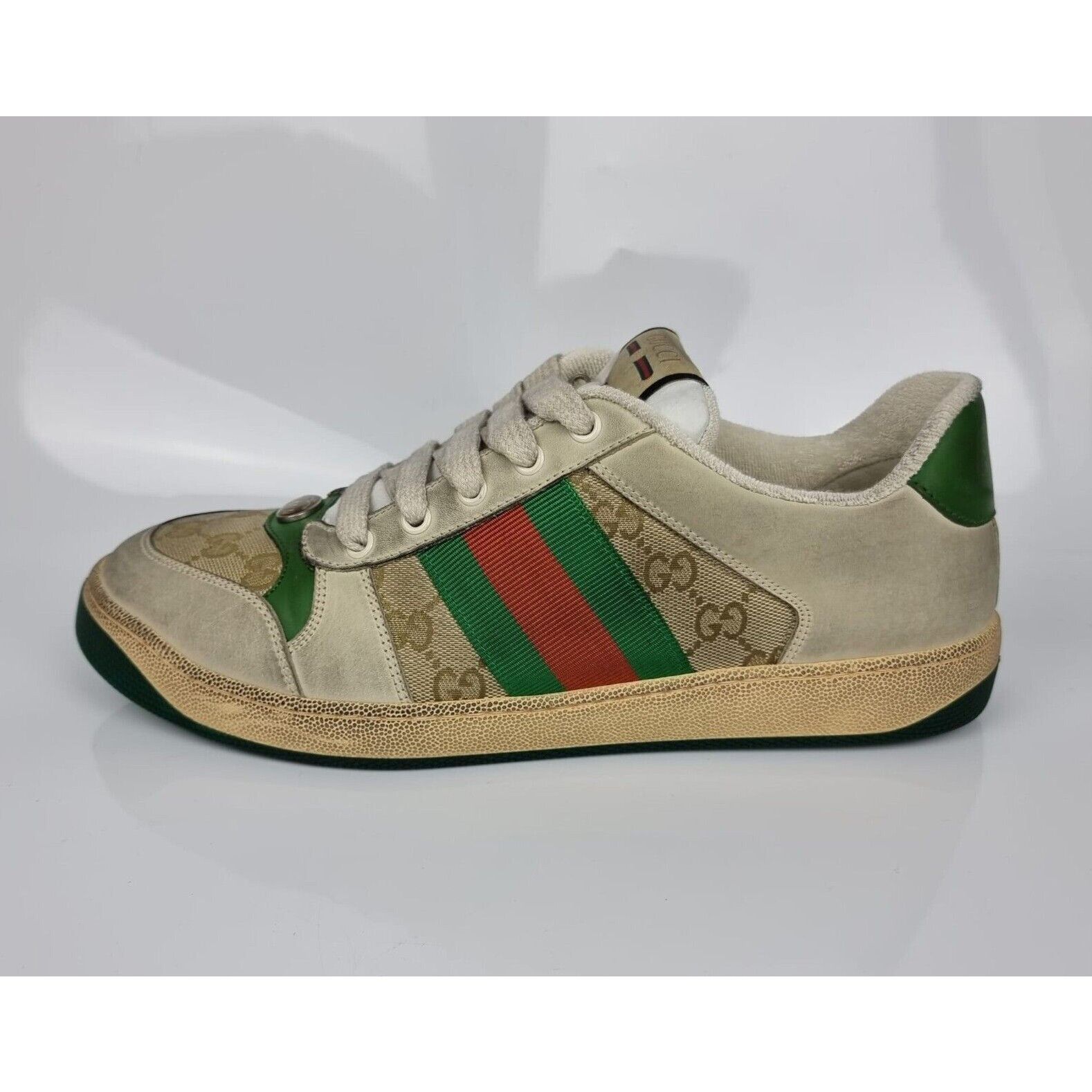 GUCCI Screener Beige And Green Men's Sneakers New (Men's siz