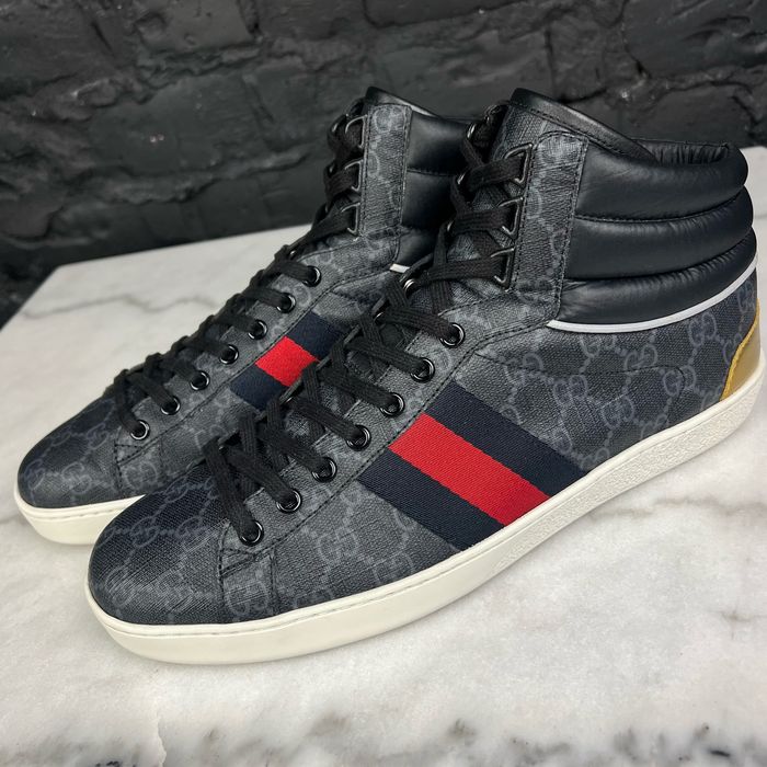 Gucci Men's GG Supreme New Ace Sneakers - Black - Size 9