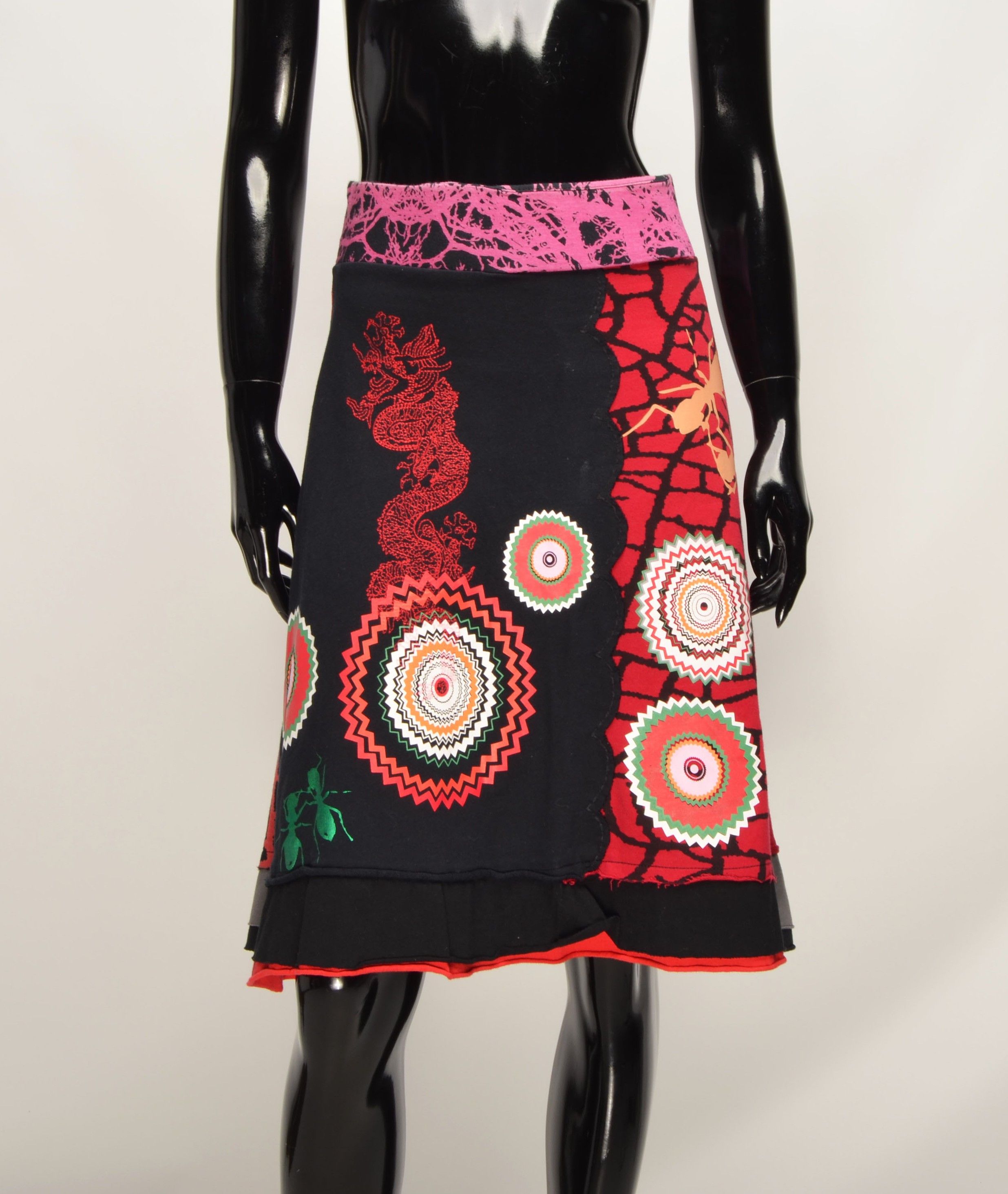 Desigual Y2K Graphic Print Grunge Dragon A-Line Skirt
