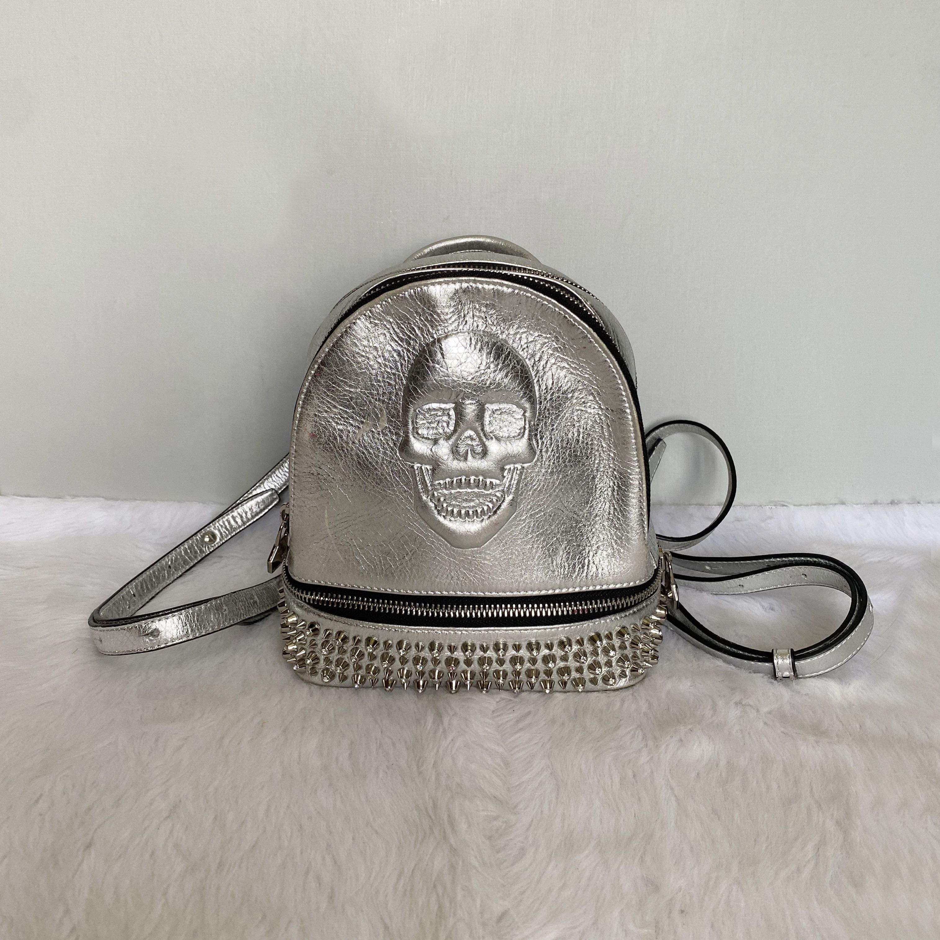 Philipp Plein Mini Cornelia Silver Crystal Studded Skull Leather Backpack Size ONE SIZE - 1 Thumbnail