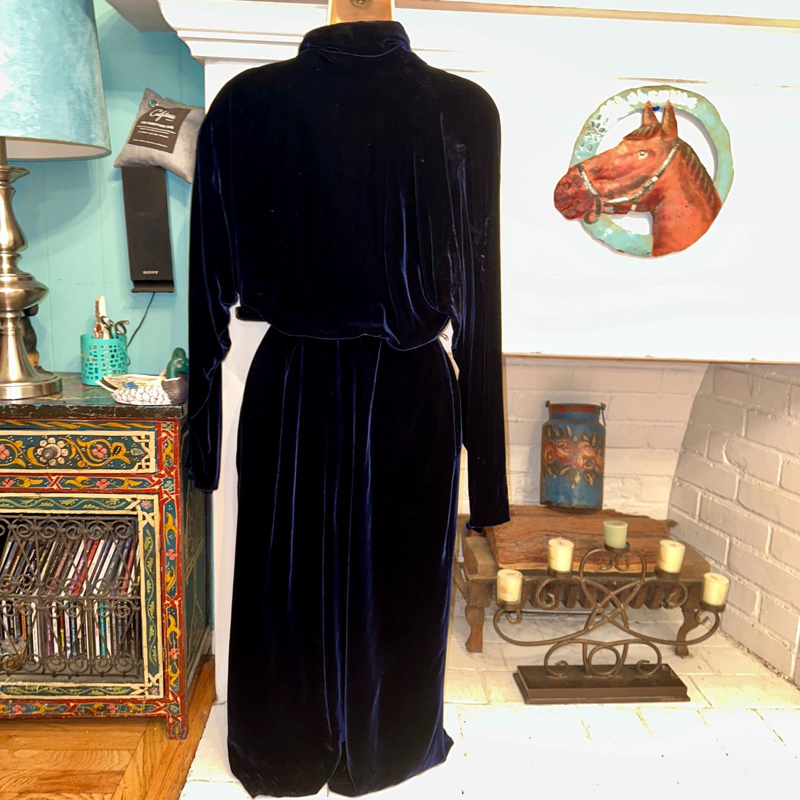 Ralph Lauren VINTAGE 80's RALPH LAUREN NAVY VELVET WRAP MIDI DRESS Size XS / US 0-2 / IT 36-38 - 4 Thumbnail