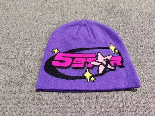 Japanese Brand 5 Star Graphic No Cuff Knit Beanie Hat Purple Size ONE SIZE - 2 Thumbnail