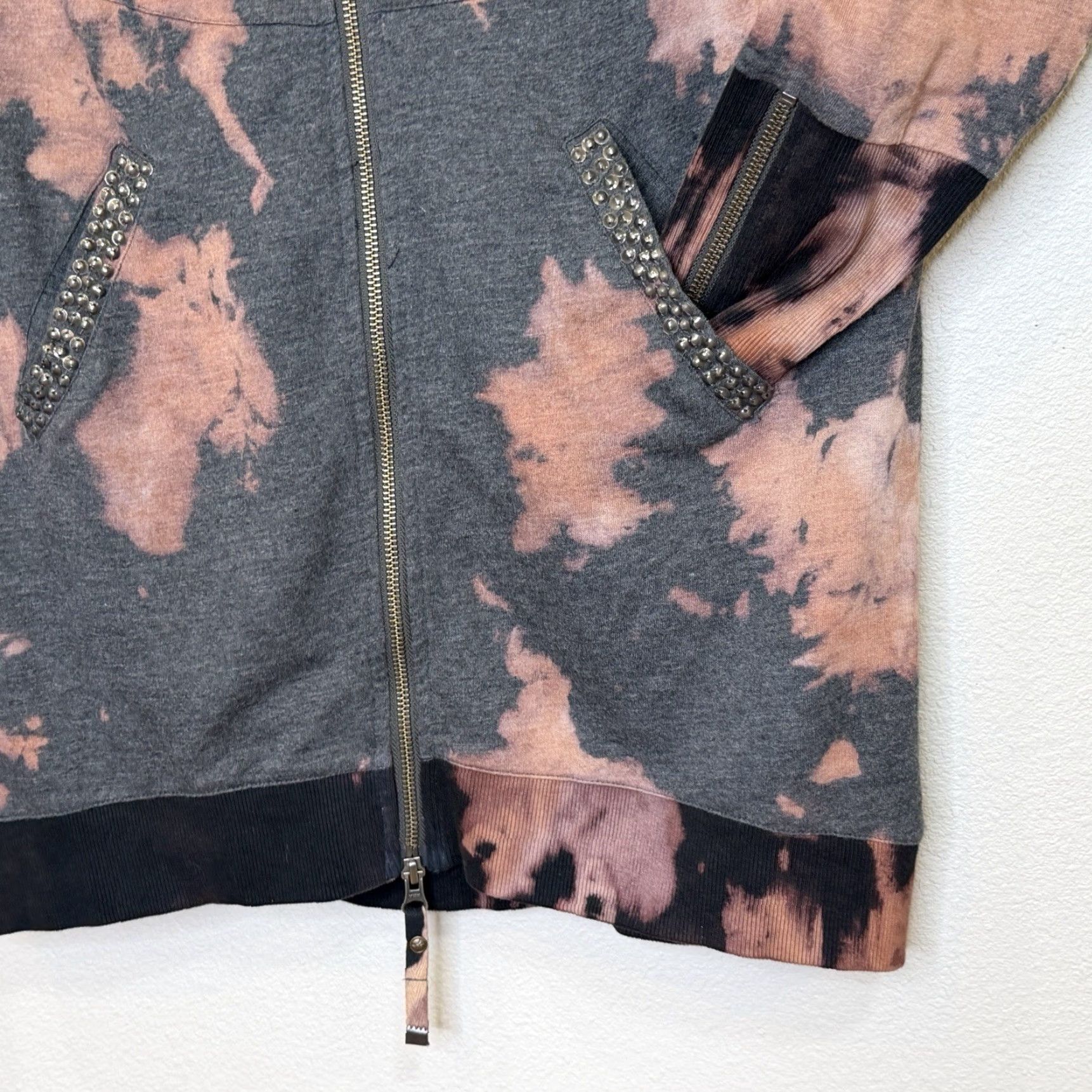 Vintage NU by Staff Woman Full Zip Tunic Jacket XL Tie Dye Pockets Long Sleeve Grunge Jersey Knit Beaded Casual Jacket Womens Size XL / US 12-14 / IT 48-50 - 4 Thumbnail