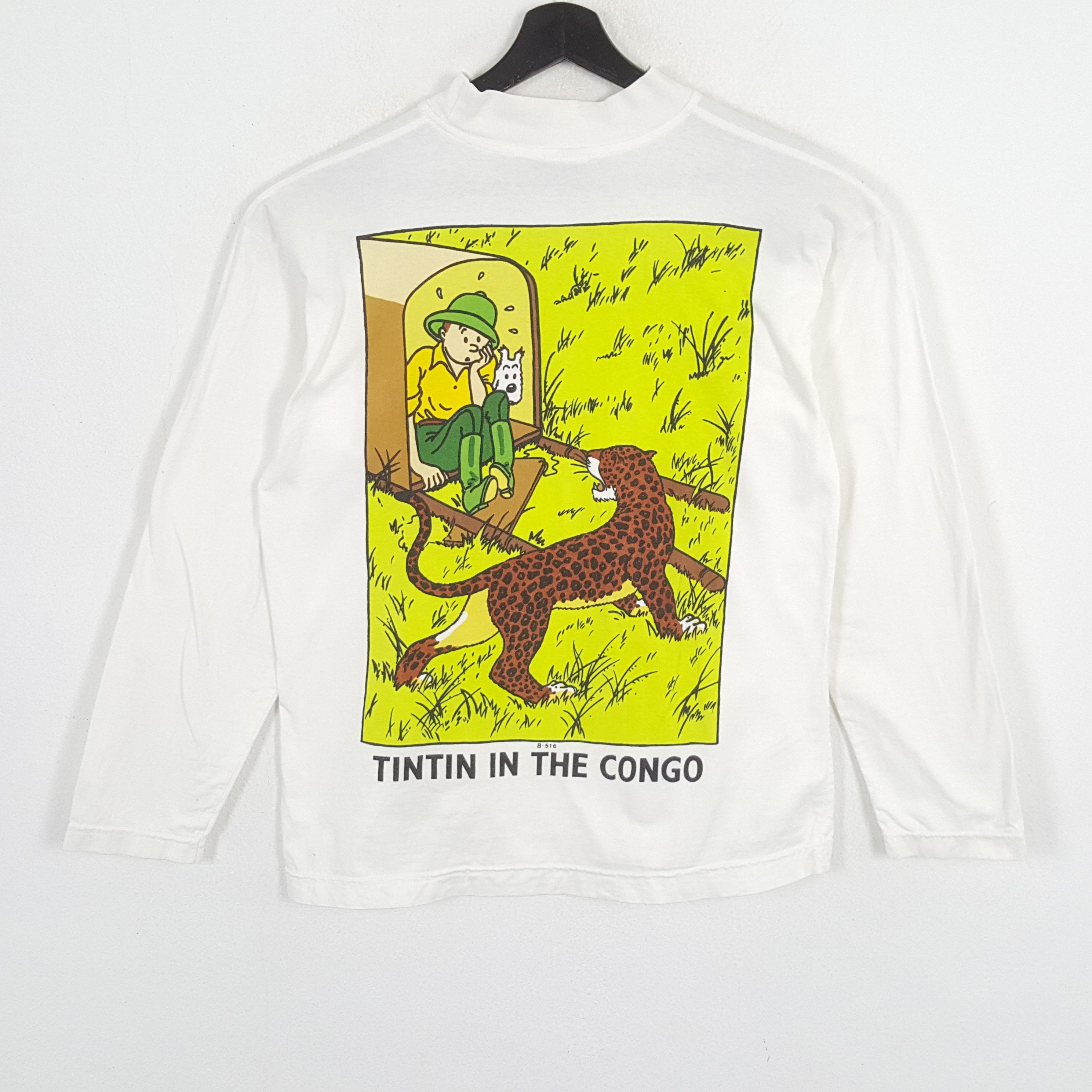 Vintage TINTIN IN THE CONGO Long Sleeve Tshirt Size US L / EU 52-54 / 3 - 1 Thumbnail