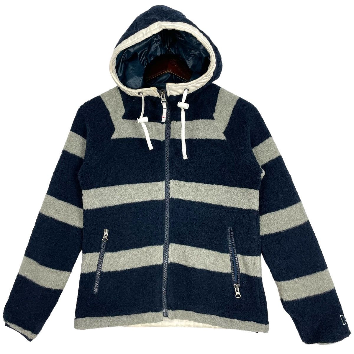 image of Helly Hansen Helly Hensen Fleece Jacket Stripe With Hoodie Jacket in Navy White, Men's (Size Small)