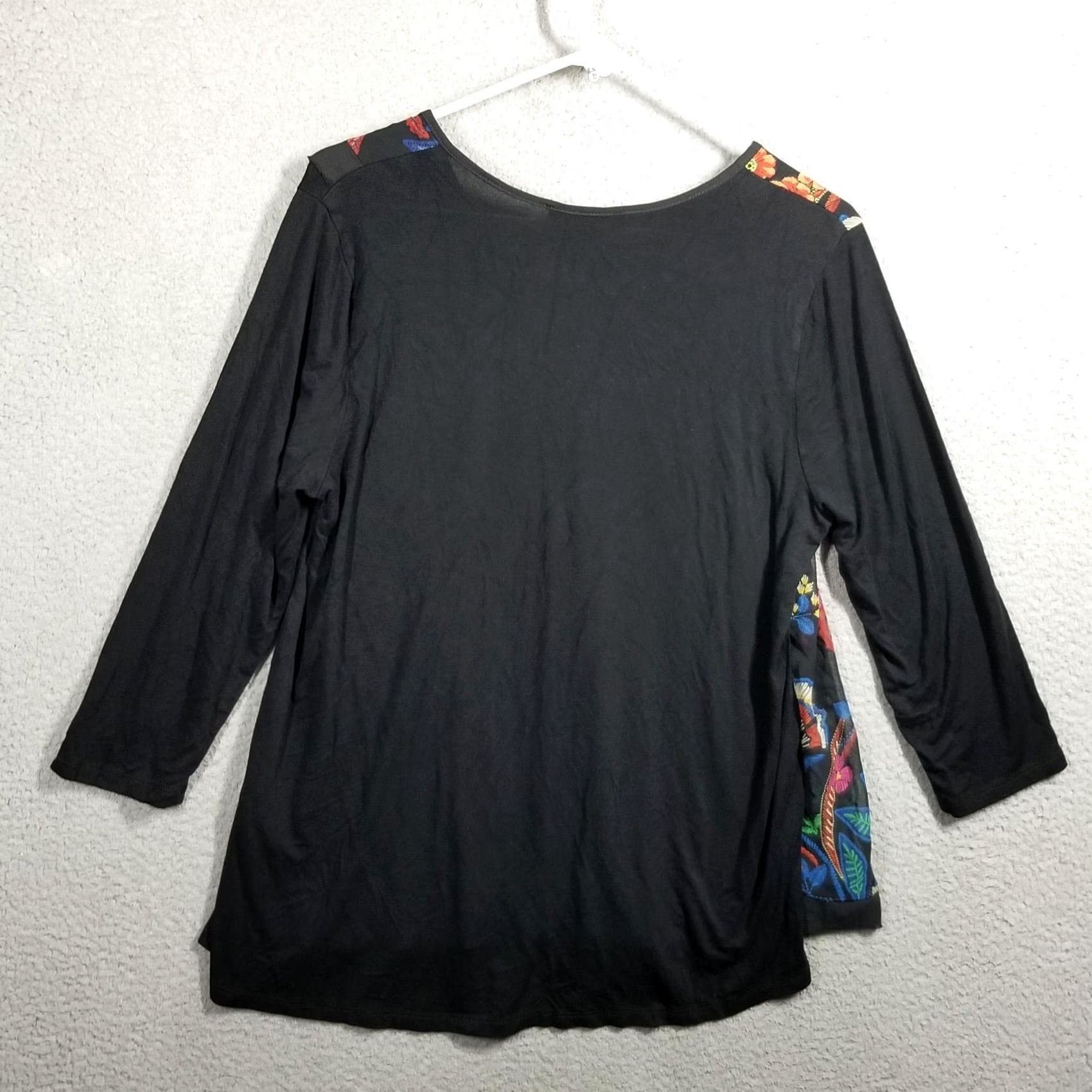 Vintage Karen Kane Blouse Womens Large Black Floral V Neck 3/4 Sleeve Tunic Top Stretch Size L / US 10 / IT 46 - 2 Thumbnail