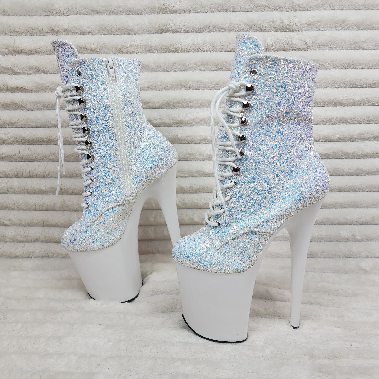 Other Flamingo White Ice UV Glitter 8" Heel Platform Ankle Boots U Size US 11 / IT 41 - 3 Thumbnail