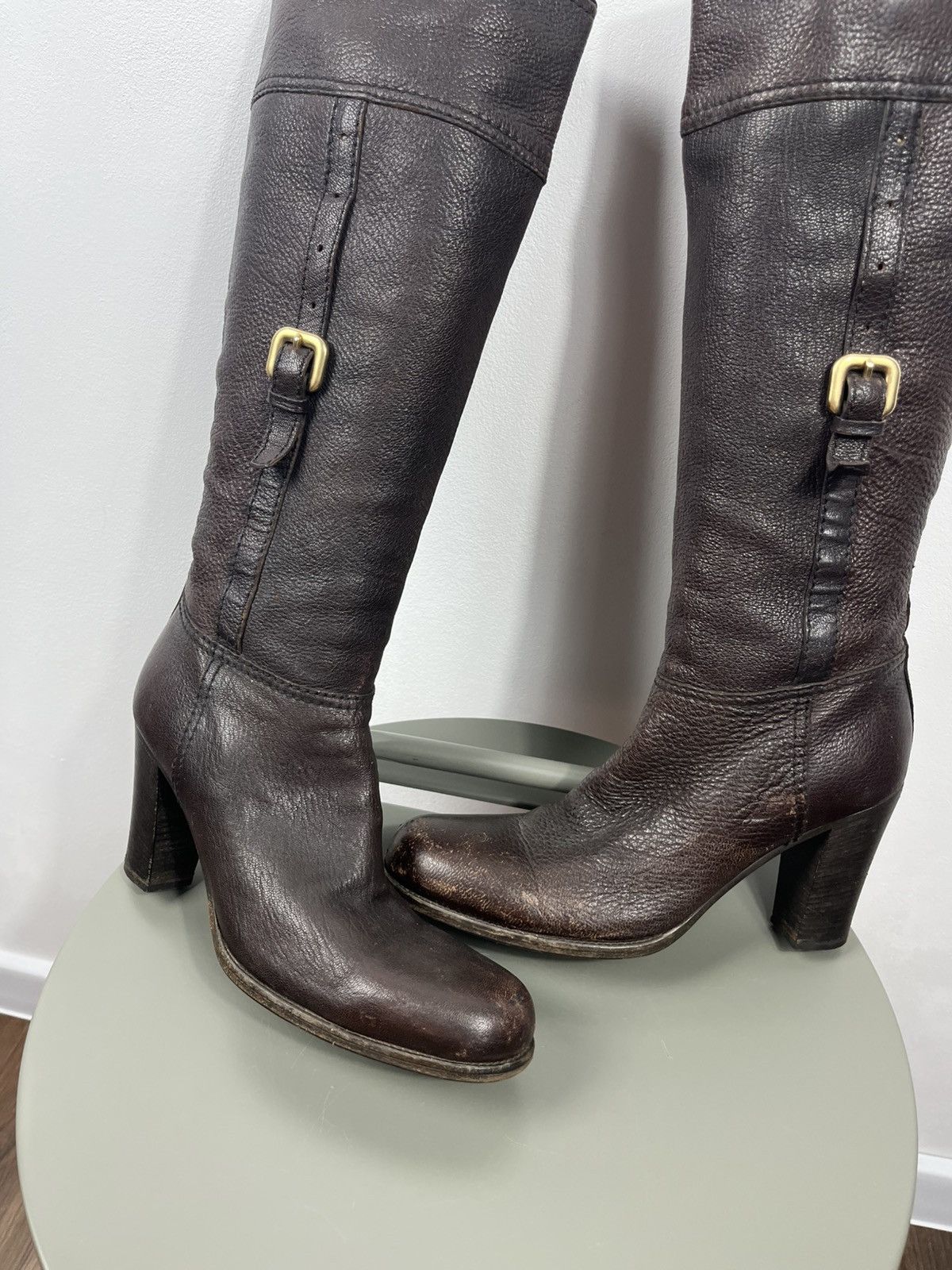 Prada Prada Brown Leather Knee High Boots Block Heel Vintage EU 36 Size US 5 / IT 35 - 5 Thumbnail