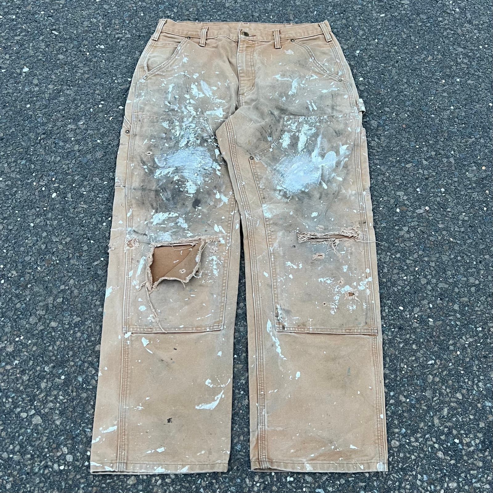 image of Carhartt Brown Khaki Double Knee Work Carpenter Pant, Men's (Size 32)