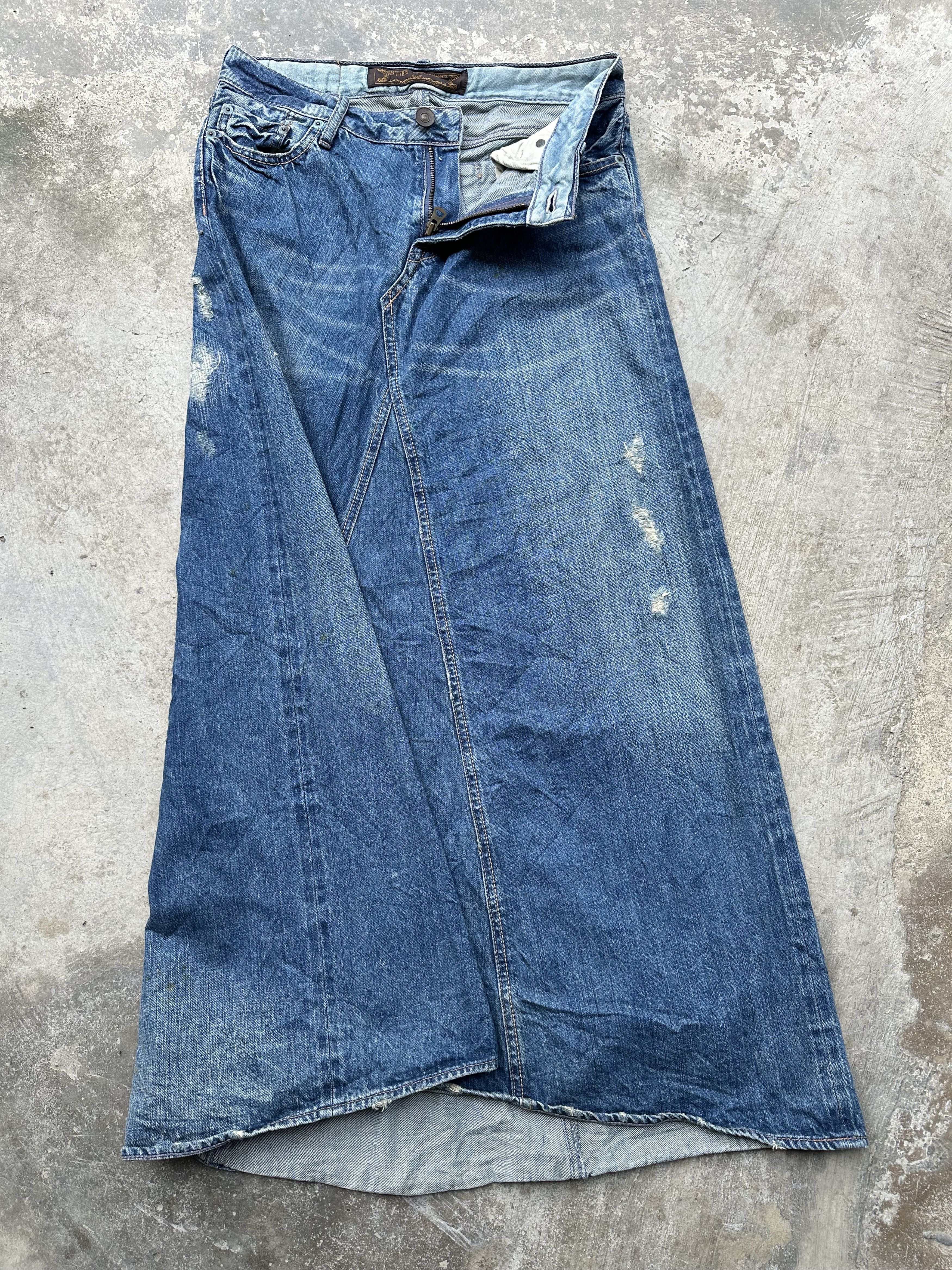 If Six Was Nine Genuine Vintage G.O.A Maxi Denim Distressed Selvedge Skirt Size 30" / US 8 / IT 44 - 4 Thumbnail