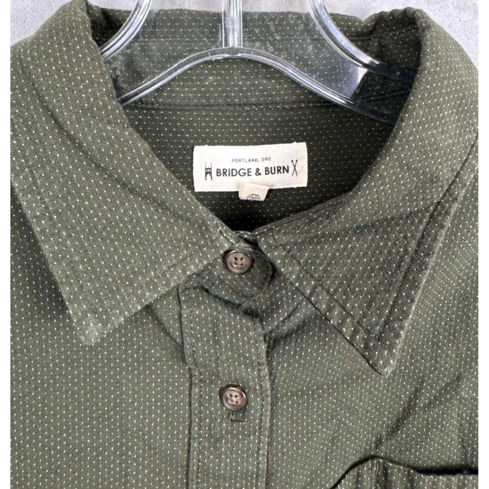 Vintage Bridge & Burn Shirt Mens Medium Green Dress Button Up Cotton L/S Pocket 125476 Size 40R - 2 Thumbnail