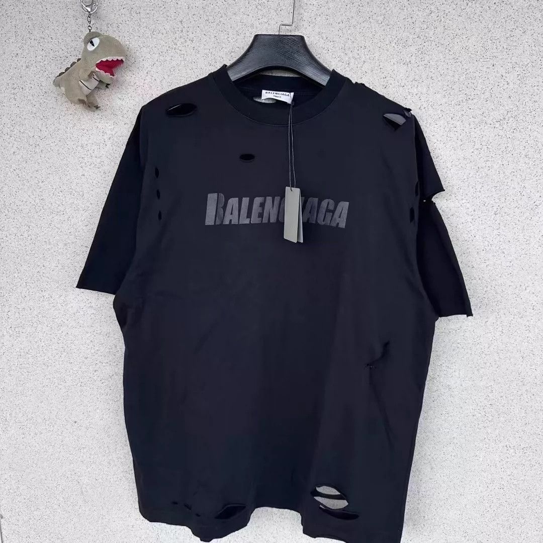 Balenciaga Balenciaga new pure black perforated short sleeved shirt Size US S / EU 44-46 / 1 - 1 Thumbnail