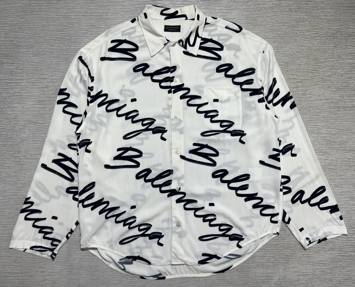 Balenciaga Balenciaga - Scribble Logo Button Up Longsleeve Shirt Size US S / EU 44-46 / 1 - 2 Thumbnail