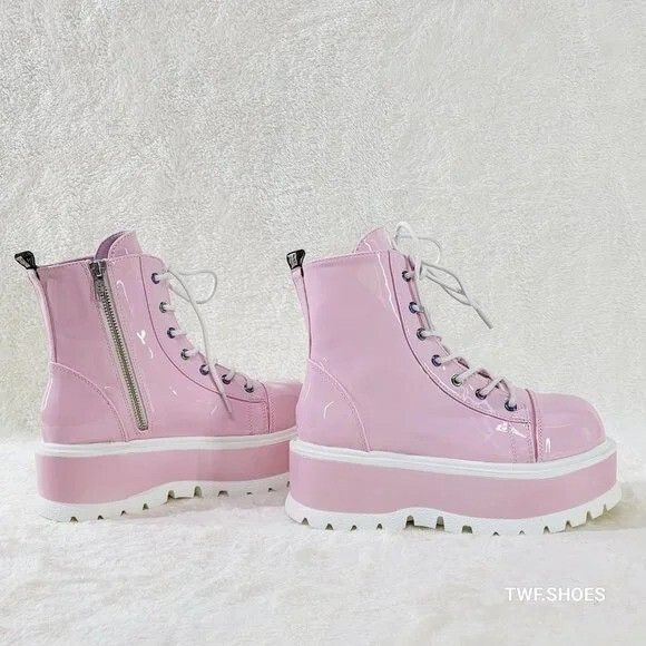 Other Pink Hologram Platform Combat Ankle Boots Punk Rave Festival Size US 11 / IT 41 - 3 Thumbnail