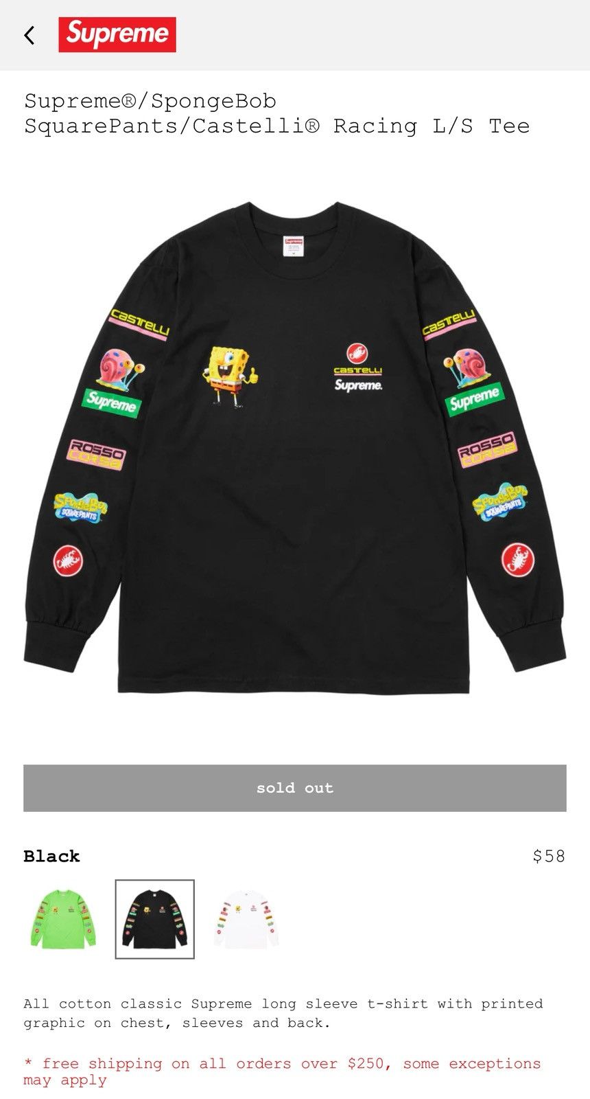 Supreme Supreme/SpongeBob SquarePants/Castelli® Racing L/S