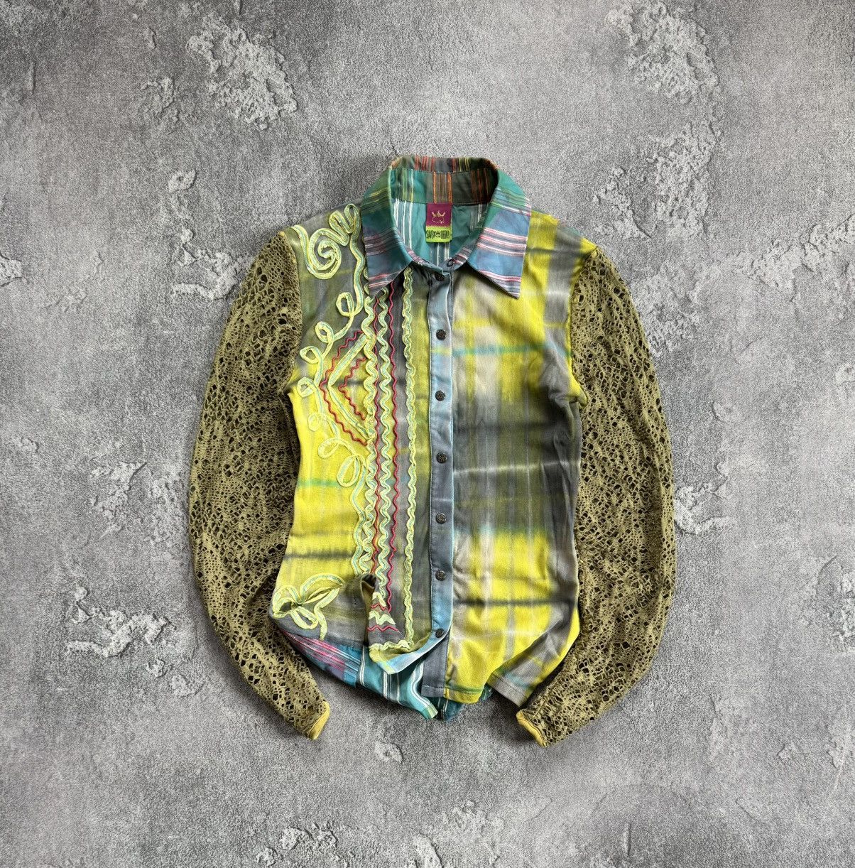 Designer Save the Queen M mesh shirt blouse button up long sleeve Size M / US 6-8 / IT 42-44 - 1 Thumbnail