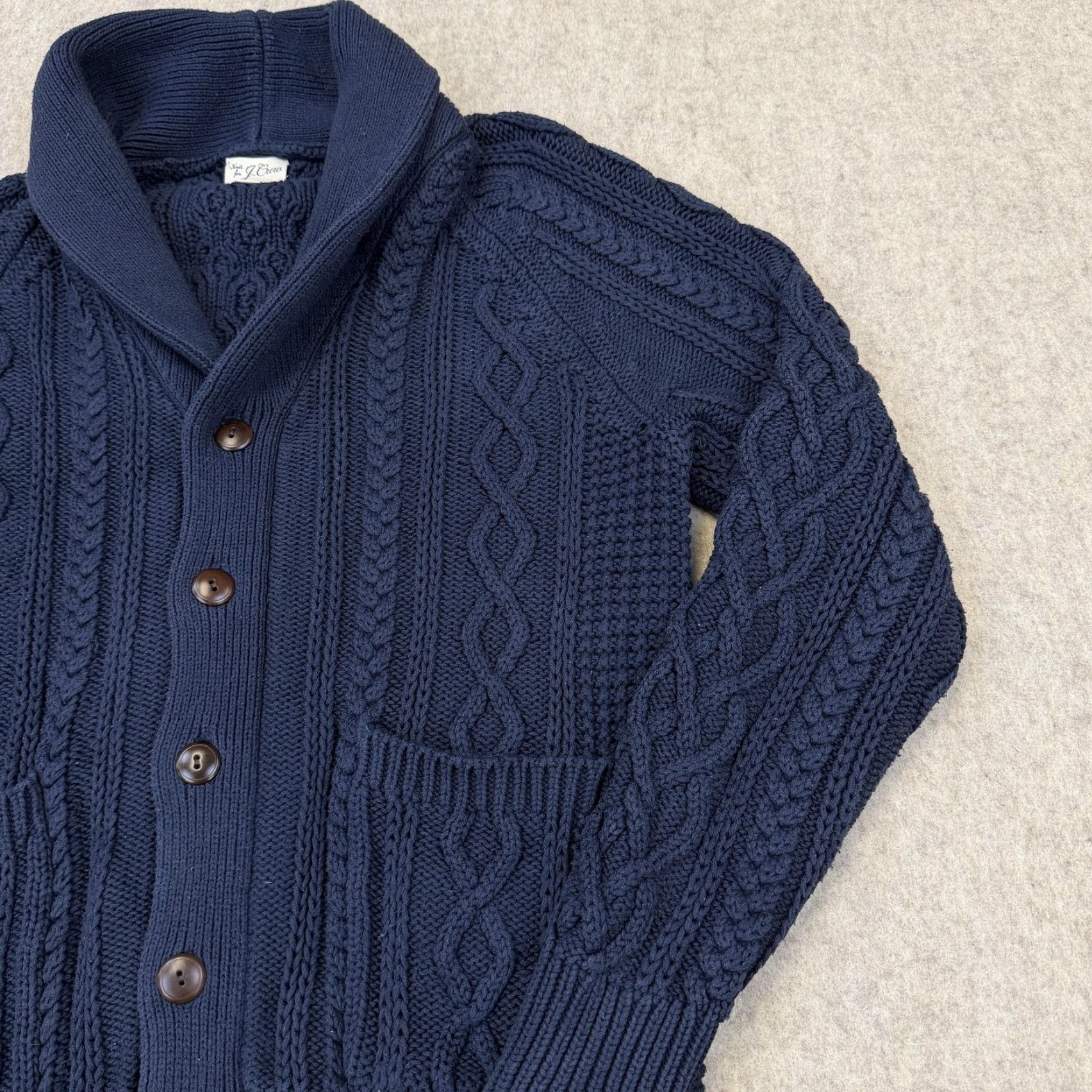 J.Crew Cable Knit 3-D Shawl Sweater Chunky Men's Medium J. Crew BA280 Cable Knit 3-D Shawl Sweater Cardigan with Pockets Blue M Men Size US M / EU 48-50 / 2 - 7 Thumbnail