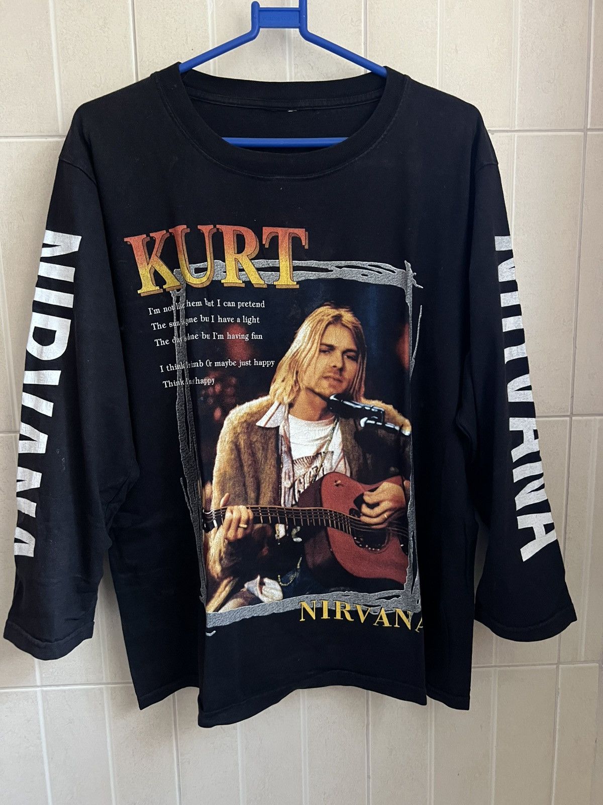 Vintage Kurt Cobain Nirvana in New York Dumb Lyrics T Shirt