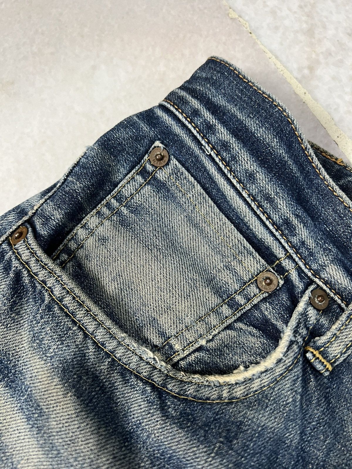 Edwin 💥INSANE💥 Vintage 90’s Edwin 505x Distressed Selvedge Jeans Size US 28 / EU 44 - 5 Thumbnail