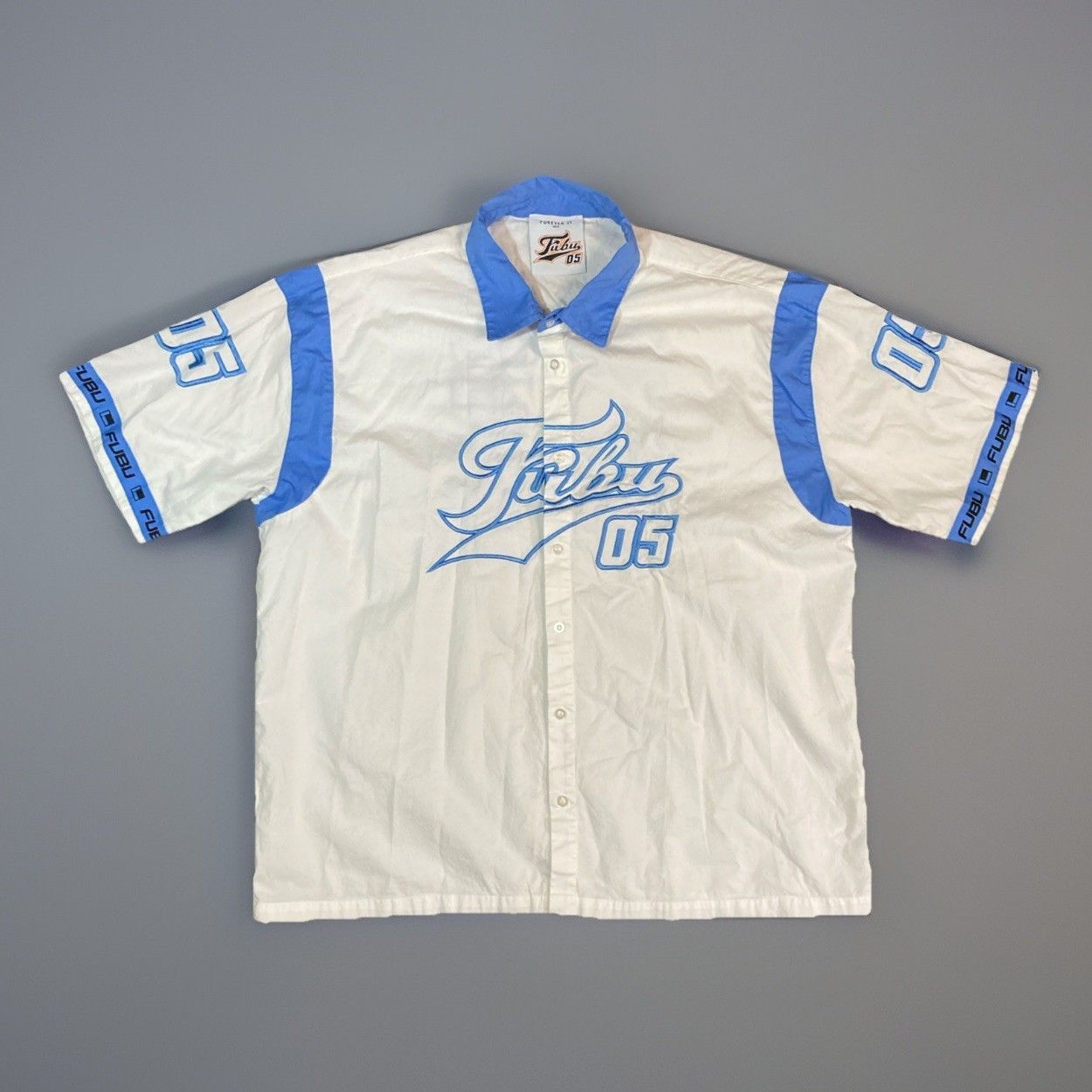 Fubu FUBU Forever 21 Button SS Streetwear Shirt White Blue XL Size US XL / EU 56 / 4 - 1 Thumbnail