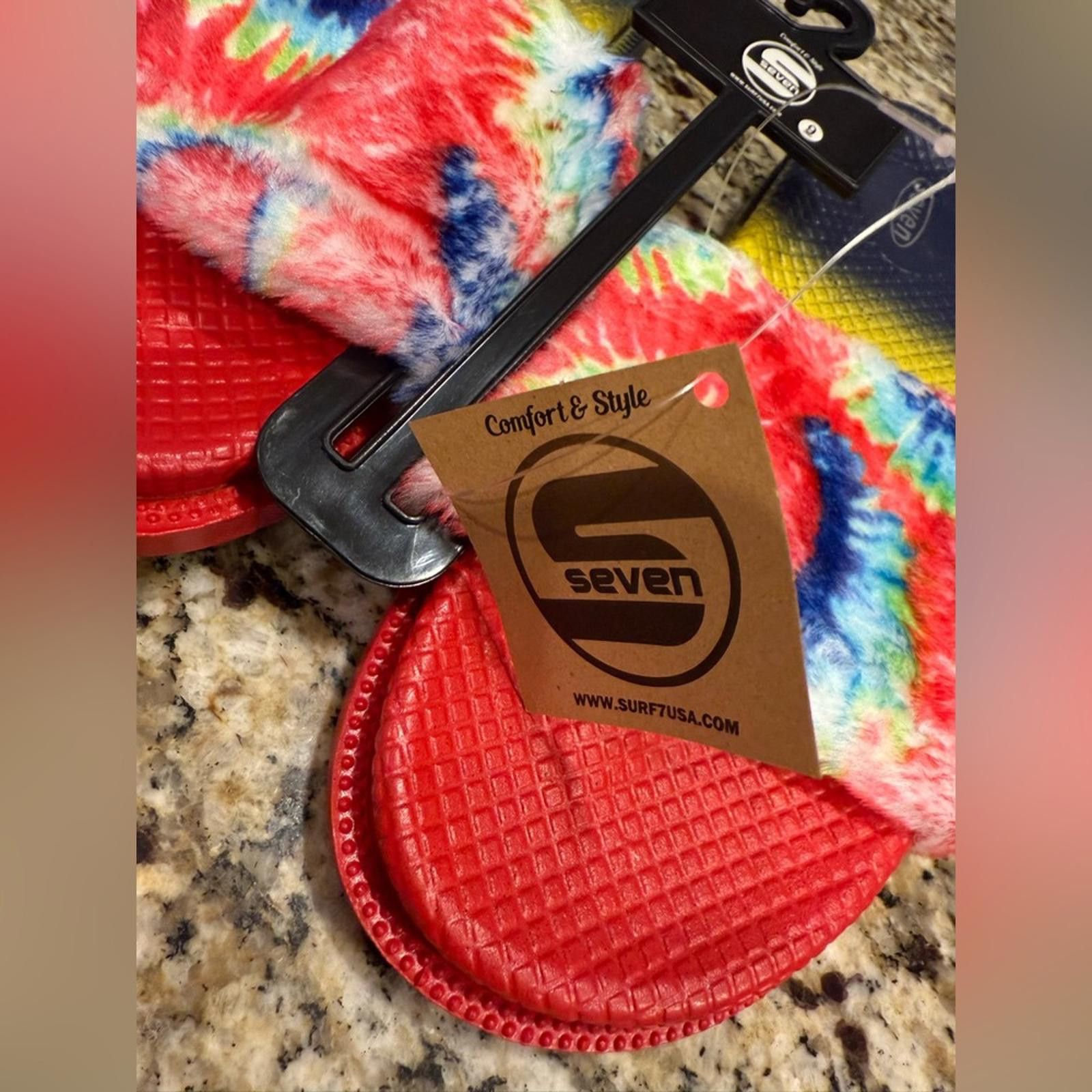Seven 7 Seven tie dyed faux fur rainbow colored slides Size 9 Size US 9 / IT 39 - 8 Thumbnail