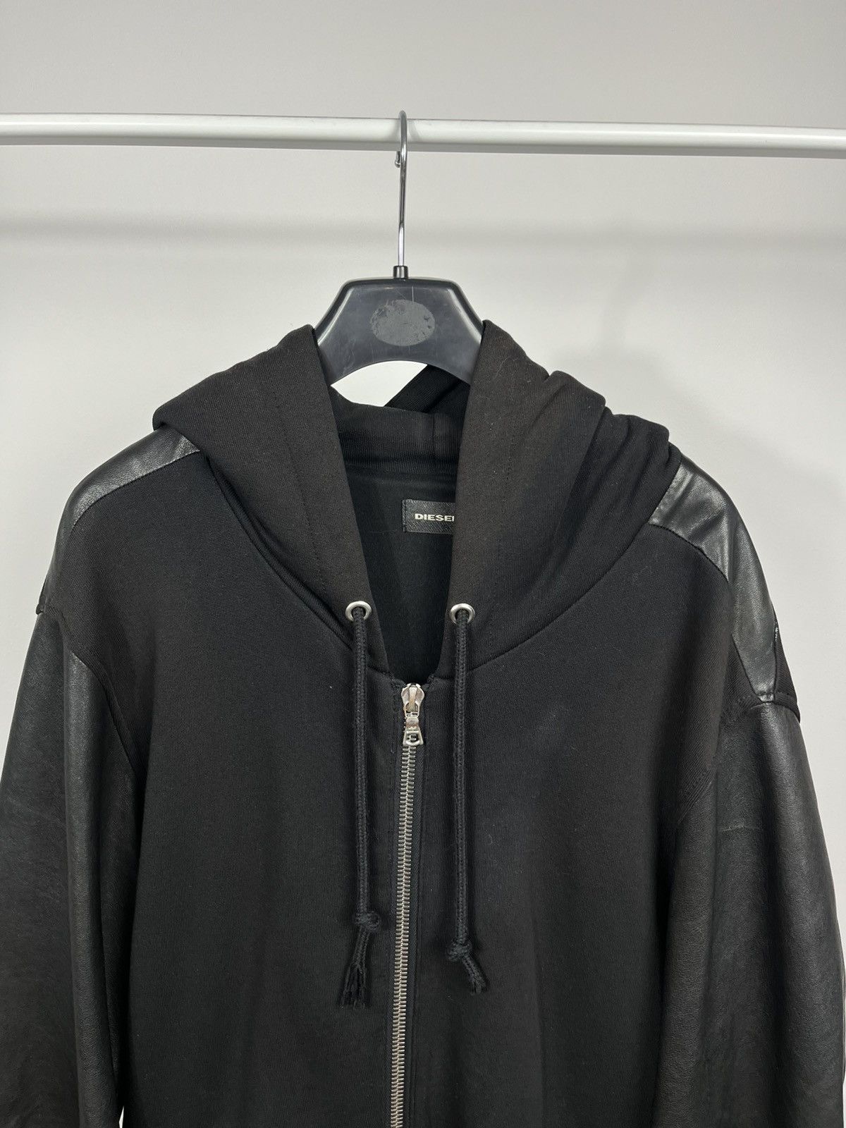 Diesel Diesel Black Zip Hoodie Jacket XL Genuine Leather Sleeves Size US XL / EU 56 / 4 - 3 Thumbnail