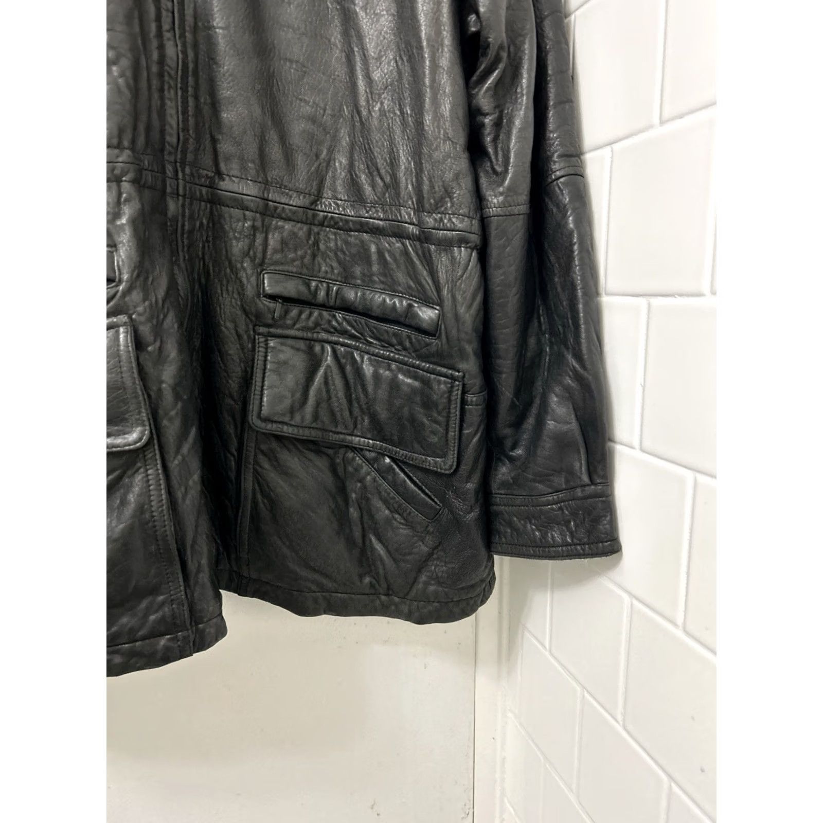 Kenneth Cole KENNETH COLE REACTION Leather Jacket Mens XL Black Full Zip Quilted Size US XL / EU 56 / 4 - 6 Thumbnail